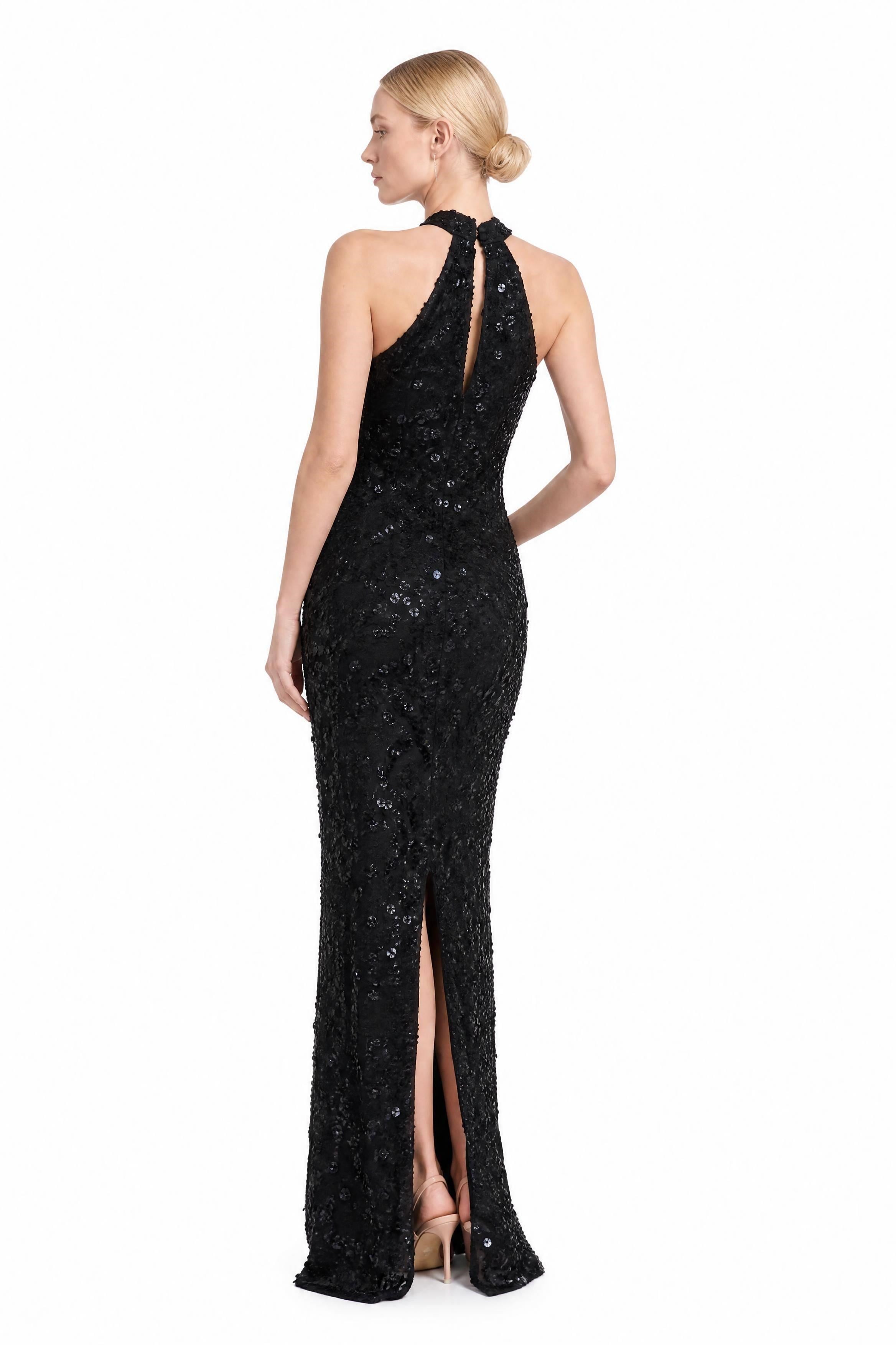 Siyah Halter Yaka Dantel Boncuk İşlemeli Abiye Abiye P-0000019306-SİYAHSYH36