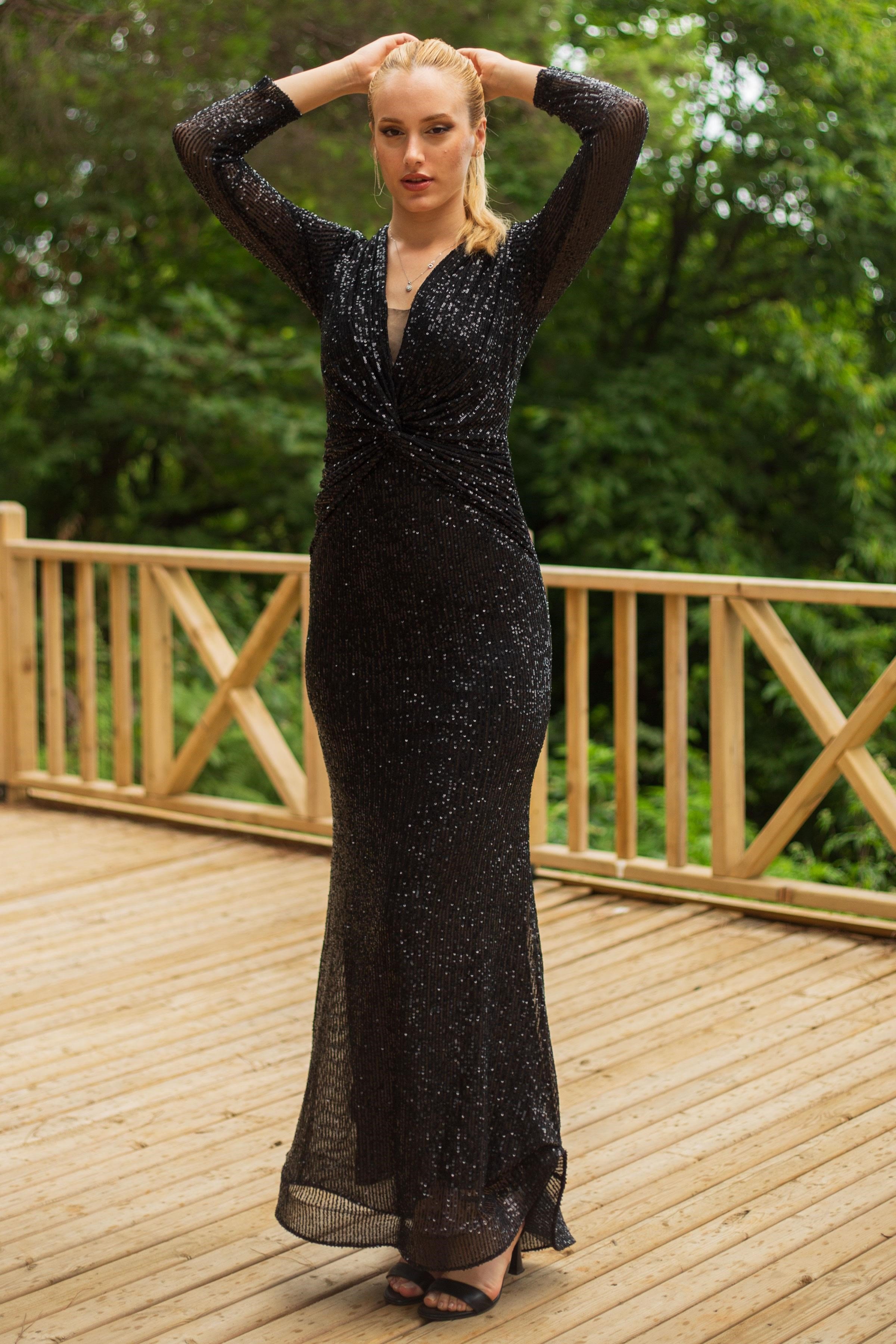 Siyah Pul Payet Abiye Elbise Abiye P-0000014027-SİYAHSYH48