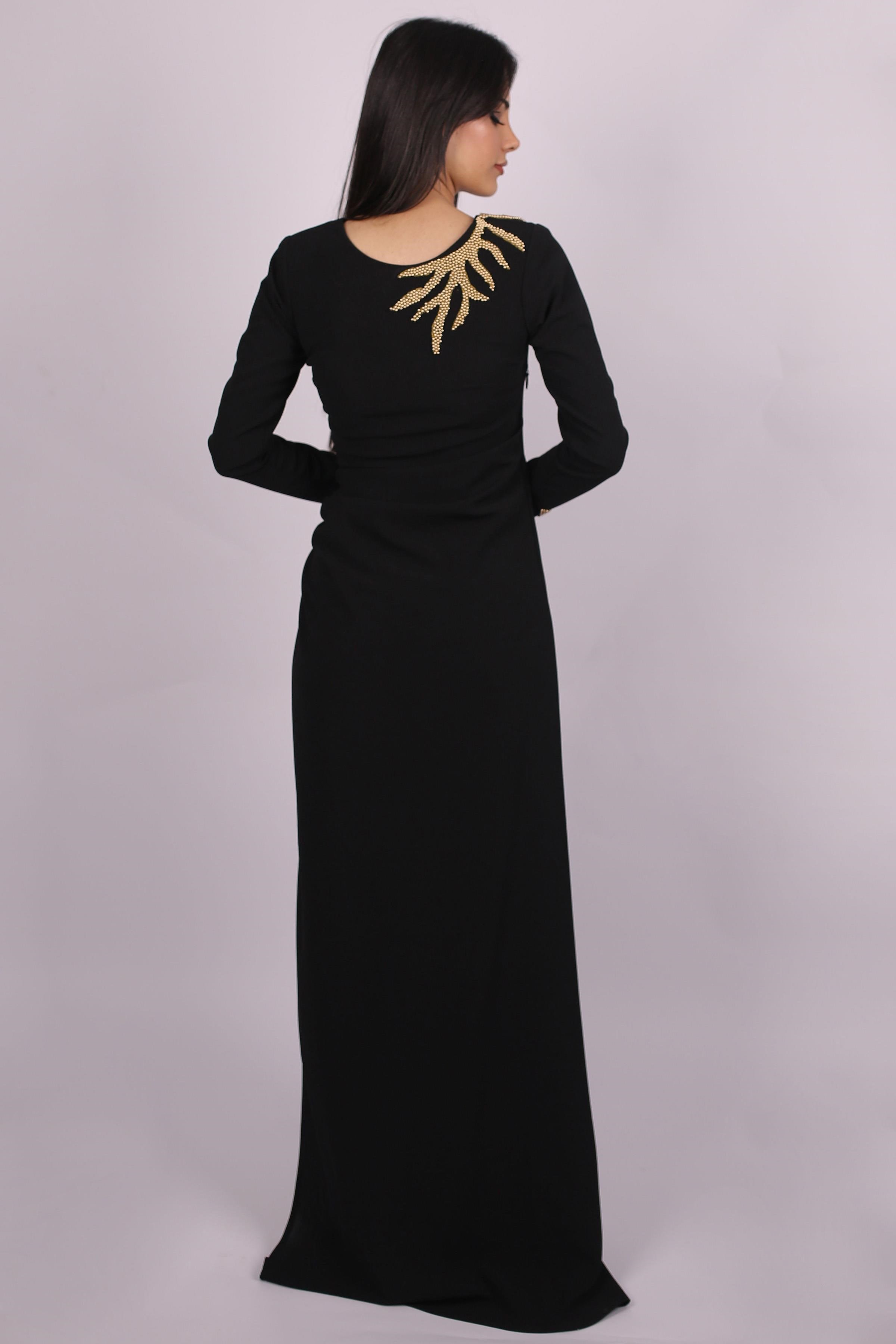 Siyah  Taş Detaylı Uzun Kollu Abiye Elbise Abiye P-0000015478-SİYAHSYH42