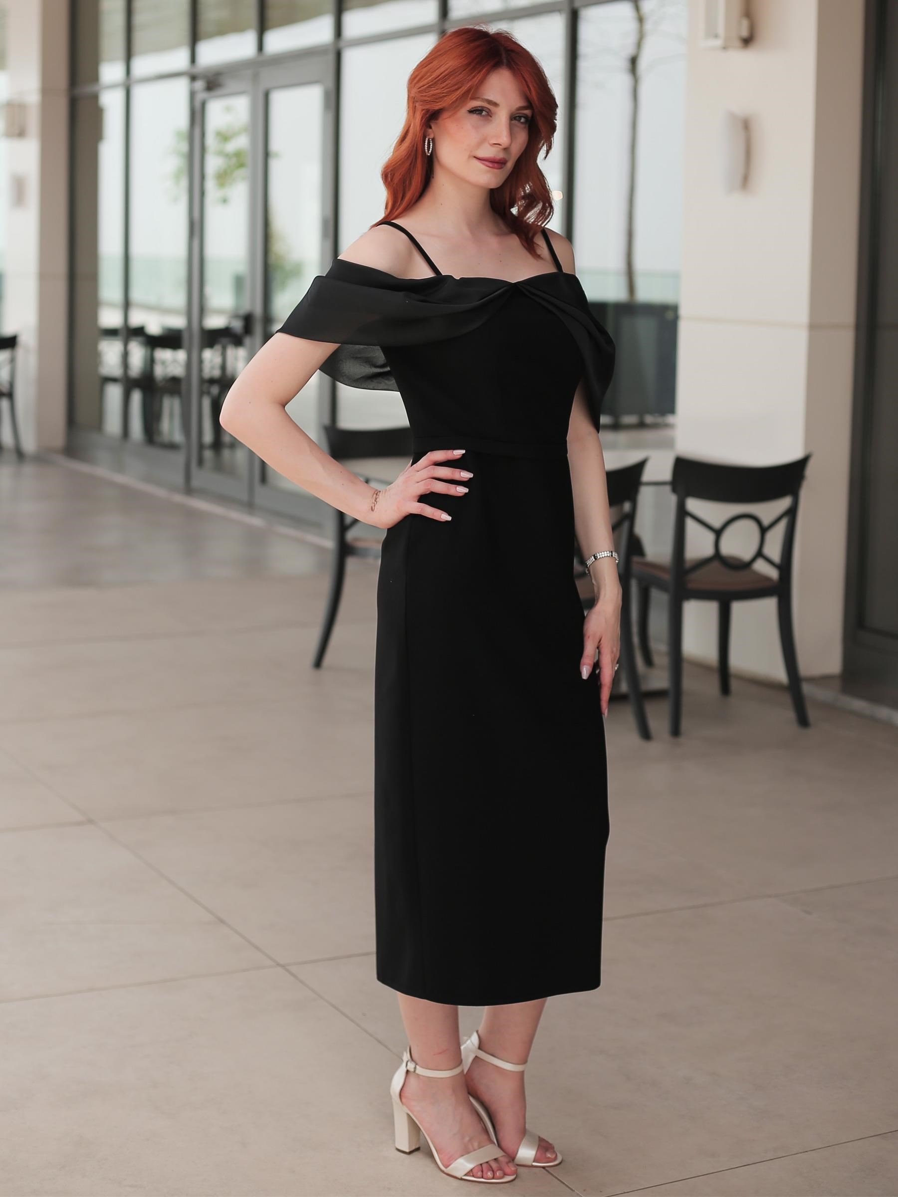 Siyah Yakası Organize Krep Abiye Elbise Abiye P-0000013092-SİYAHSYH40