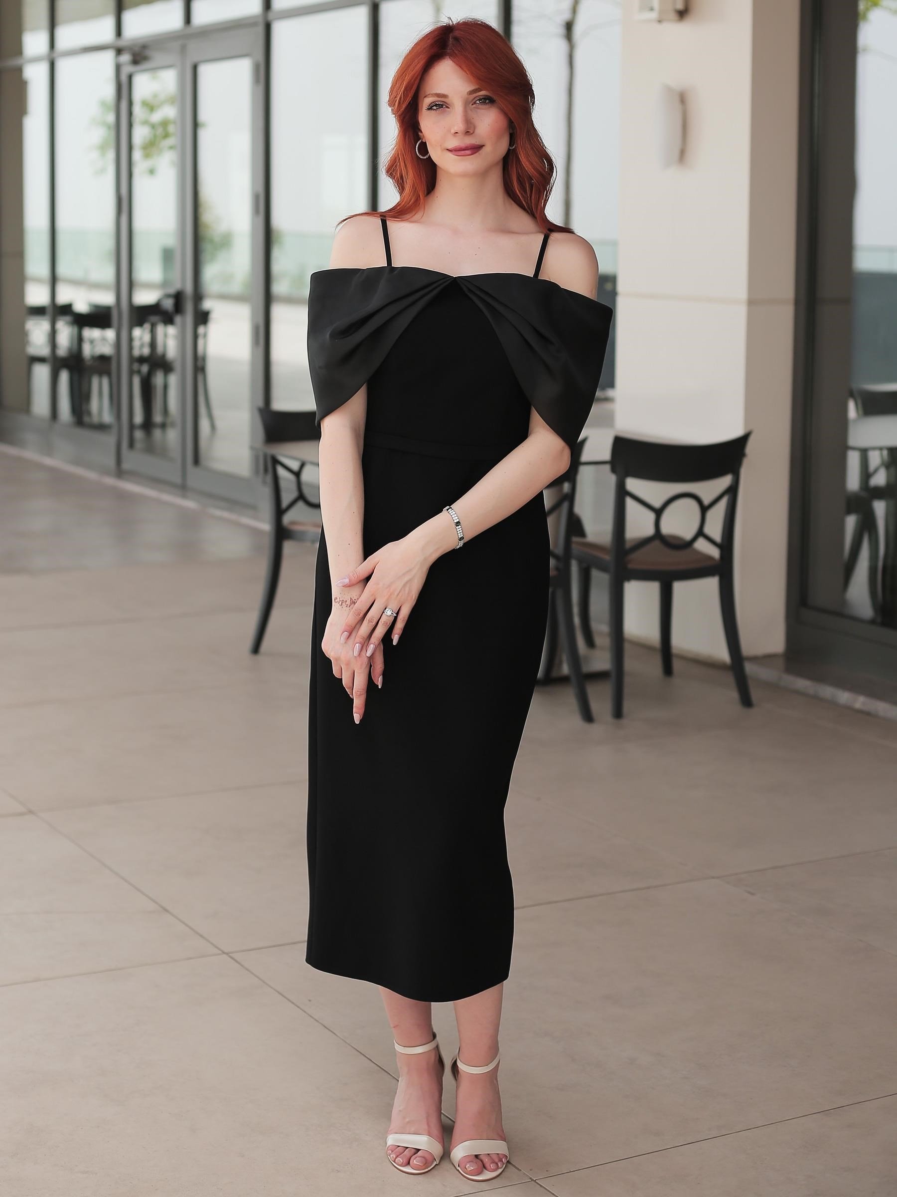Siyah Yakası Organize Krep Abiye Elbise Abiye P-0000013092-SİYAHSYH40