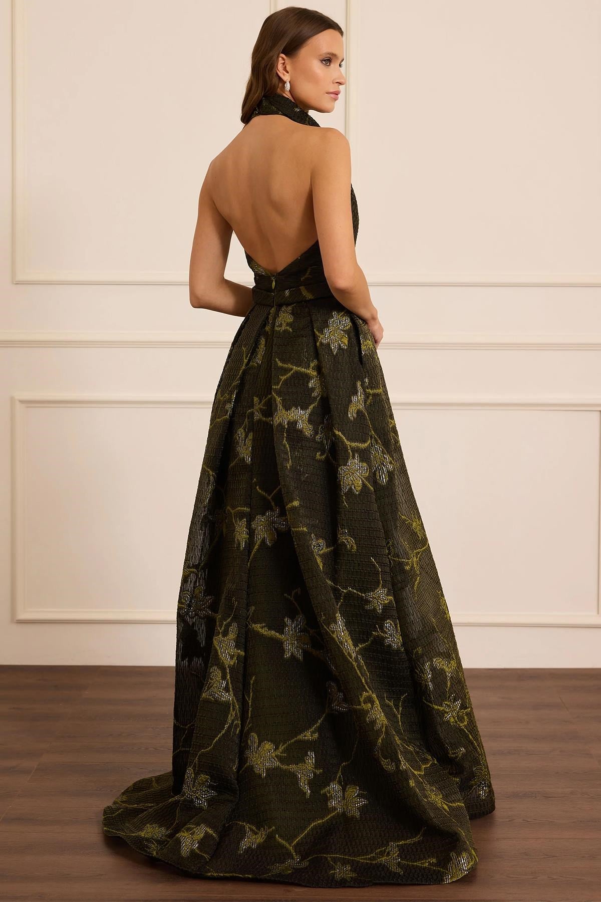Yeşil Halter Yaka Desenli Abiye Abiye P-0000017799-YEŞİLYEŞ38