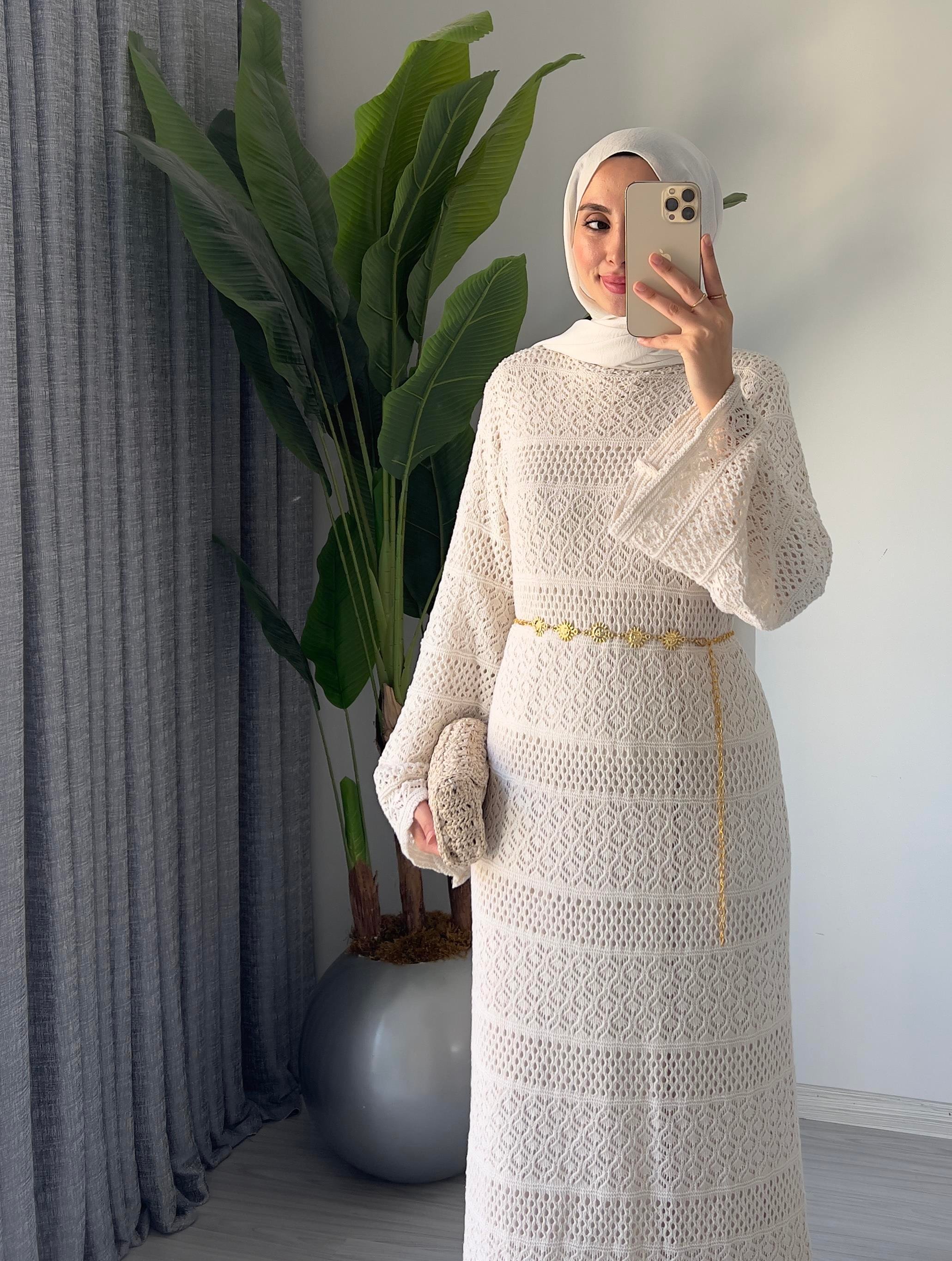 Ajurlu Elbise | Bej