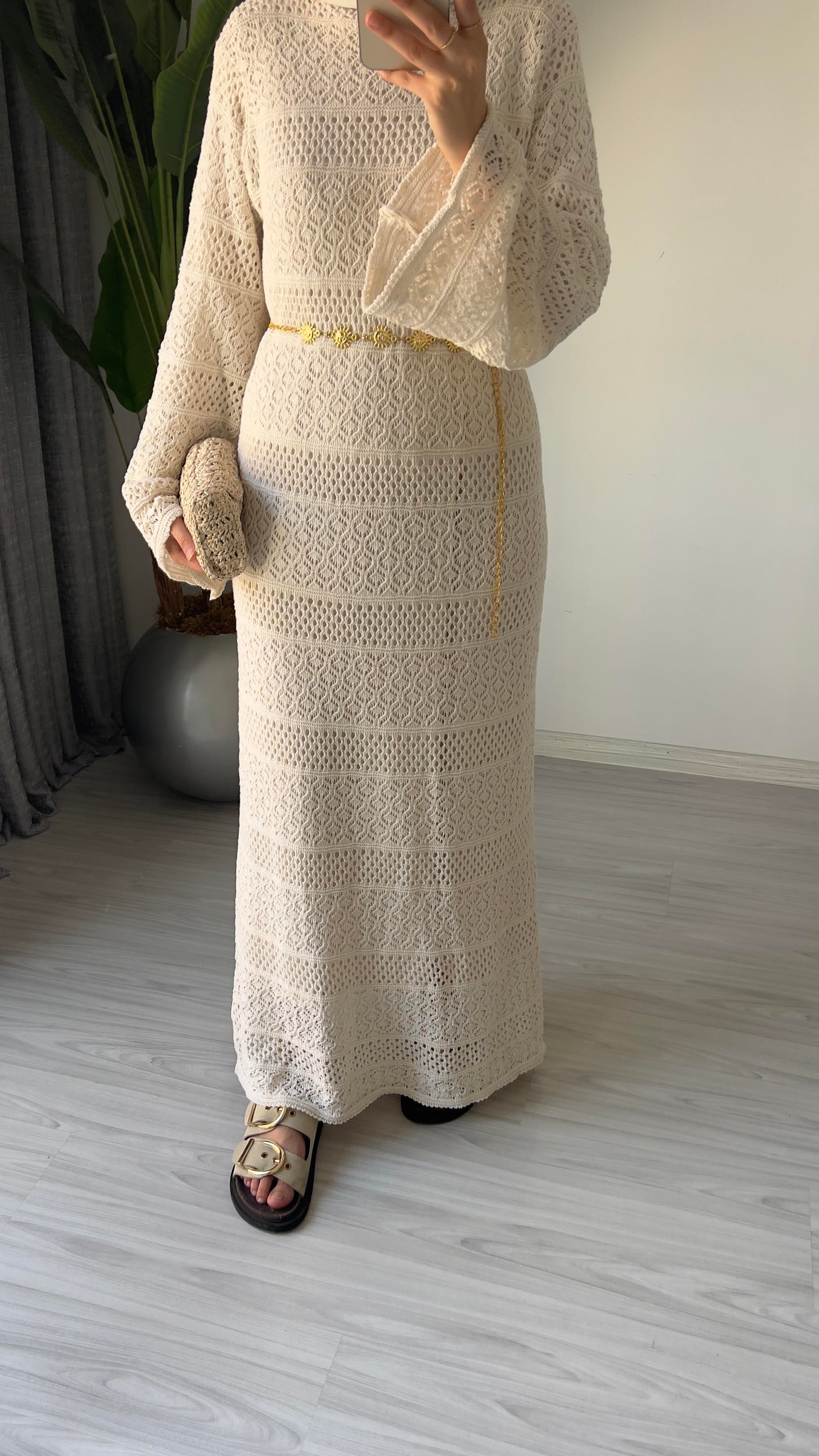 Ajurlu Elbise | Bej