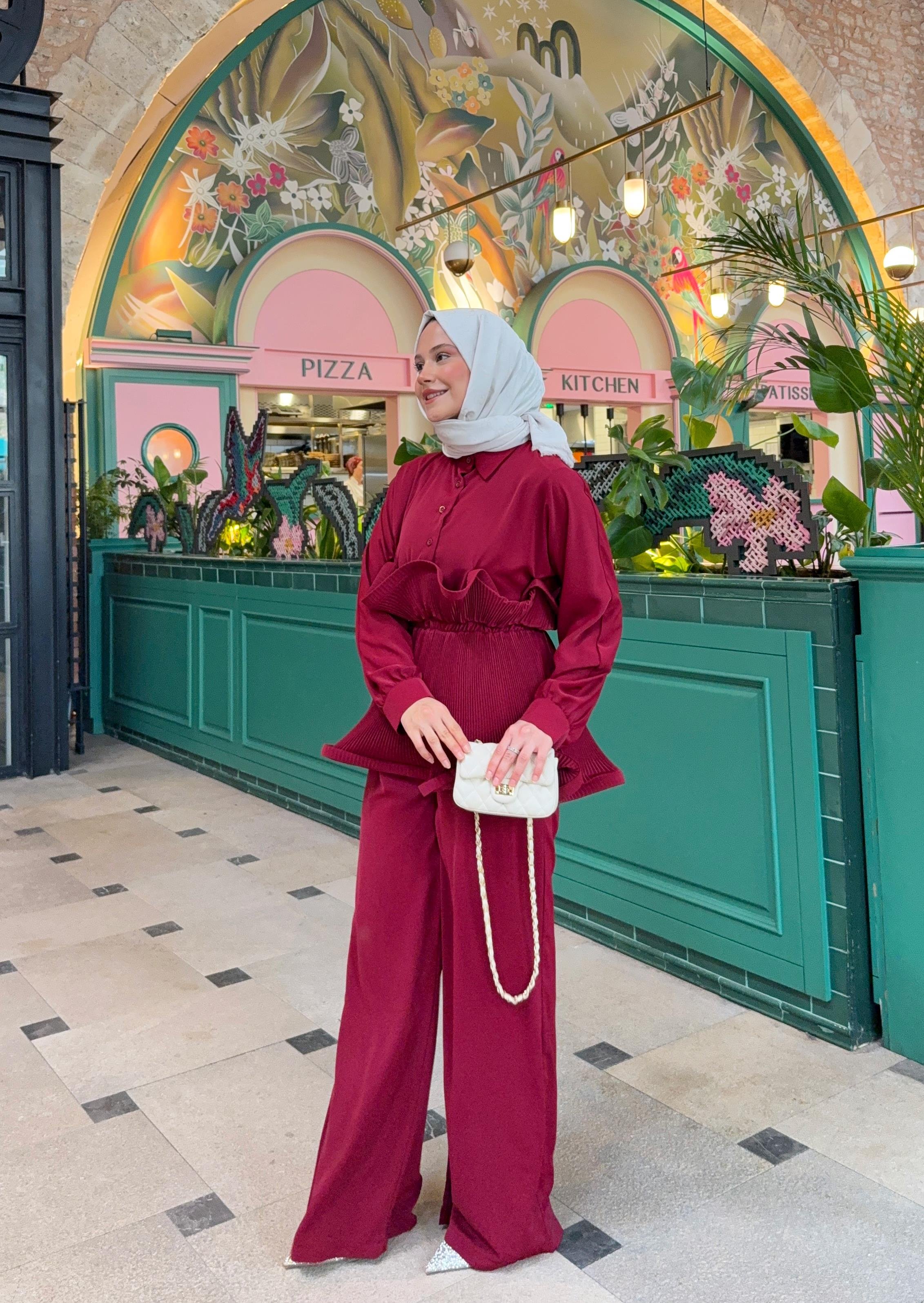 Lina Viole Pantolunlu Takım | Bordo