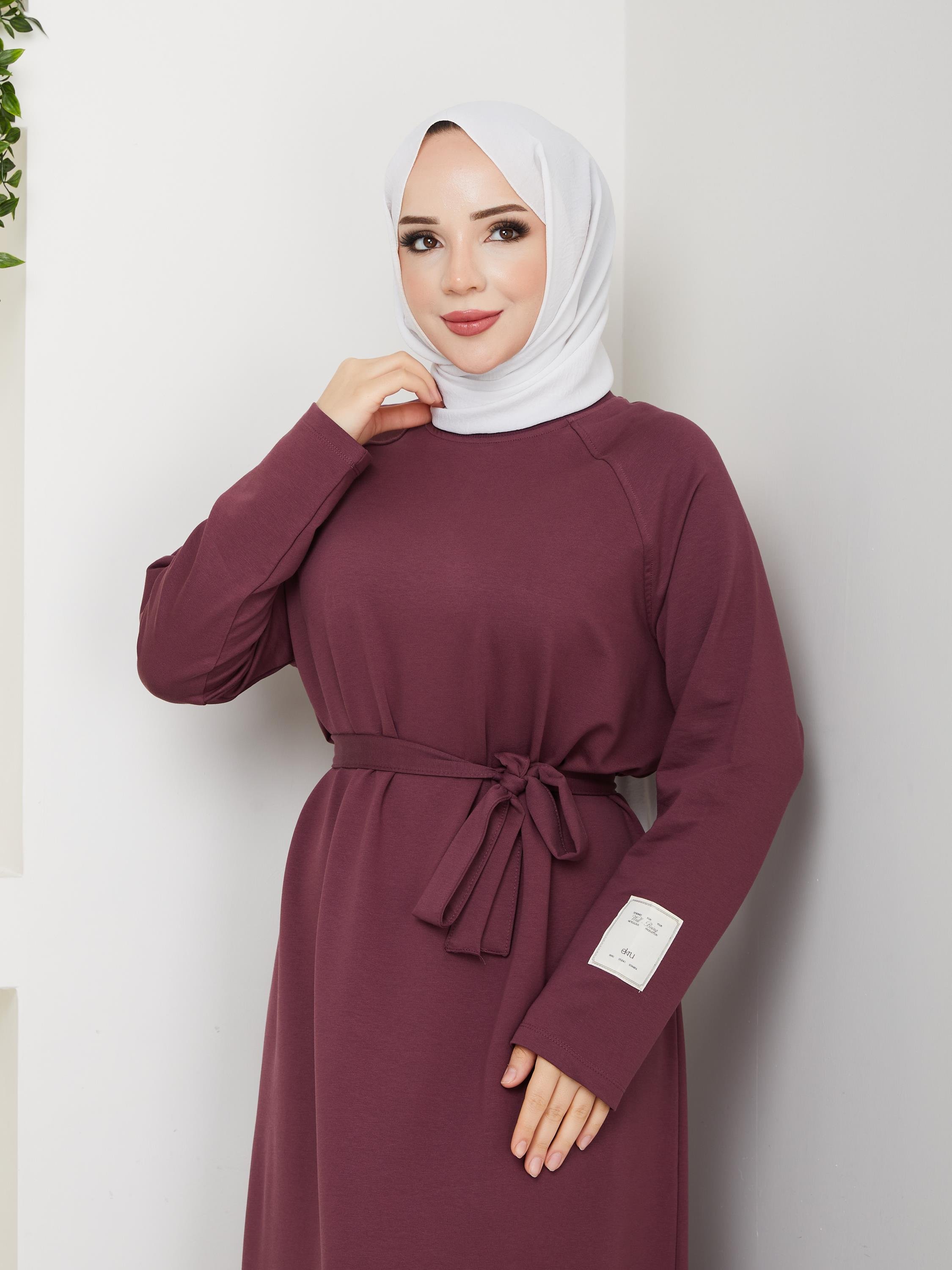 Oversize İki İplik Sweat Elbise | Bordo