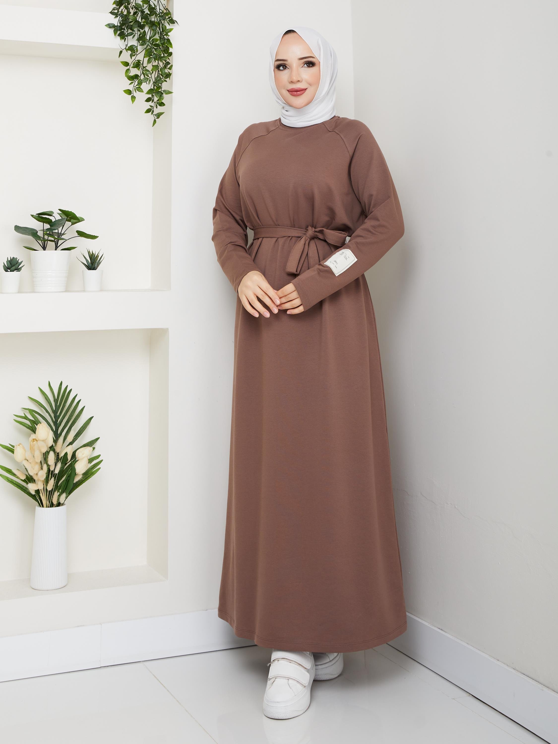 Oversize İki İplik Sweat Elbise | Kahverengi