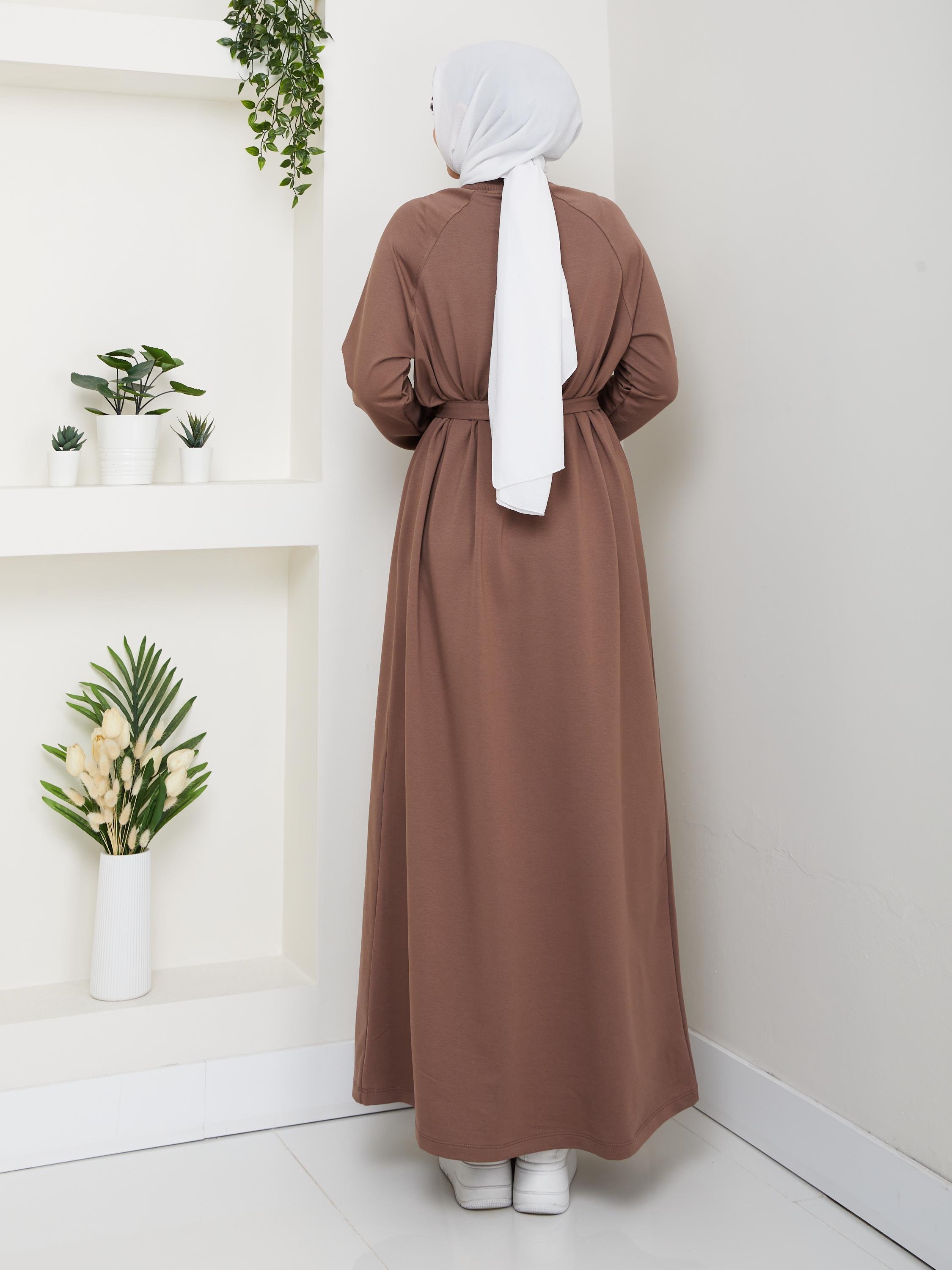 Oversize İki İplik Sweat Elbise | Kahverengi