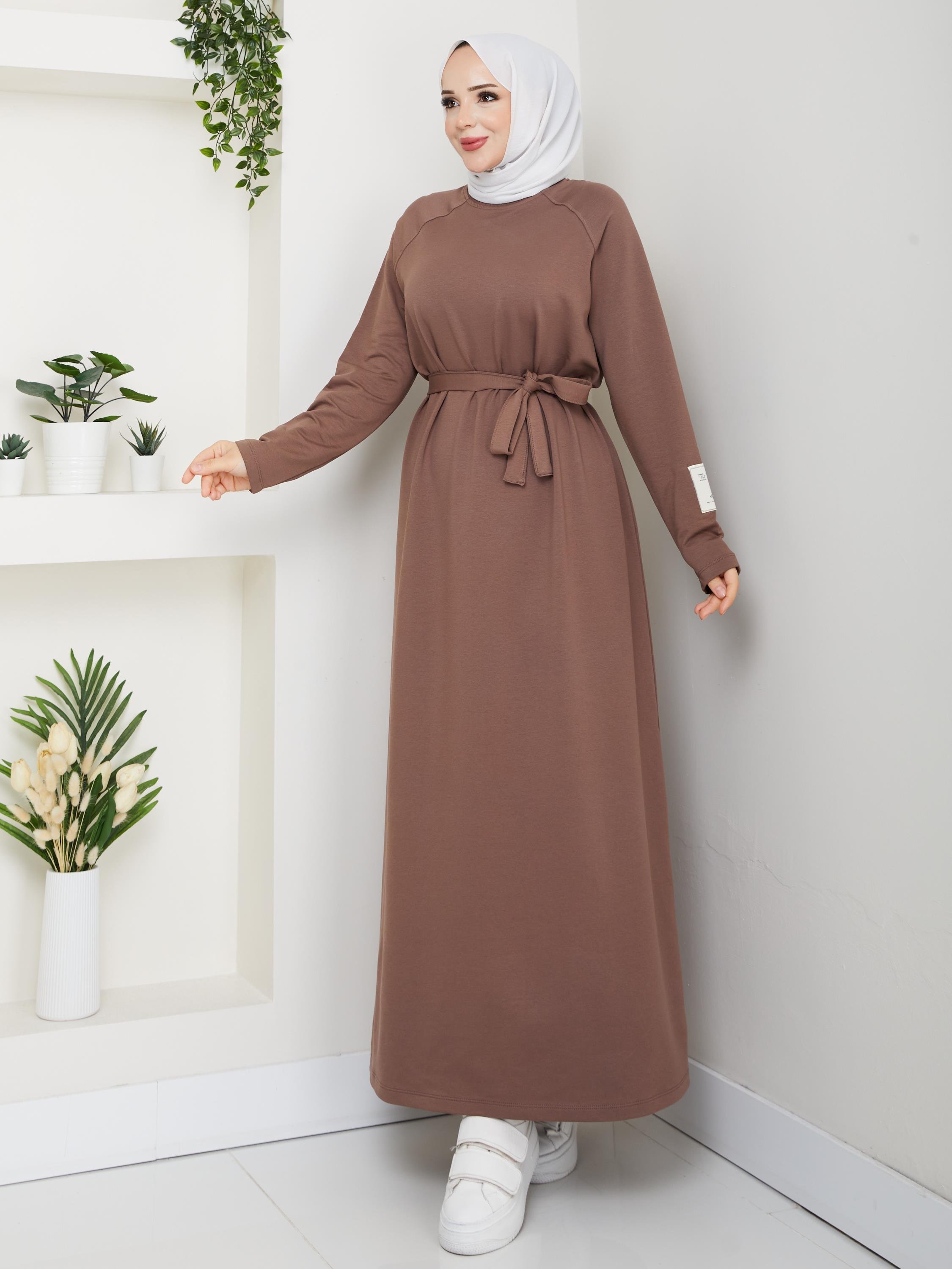 Oversize İki İplik Sweat Elbise | Kahverengi