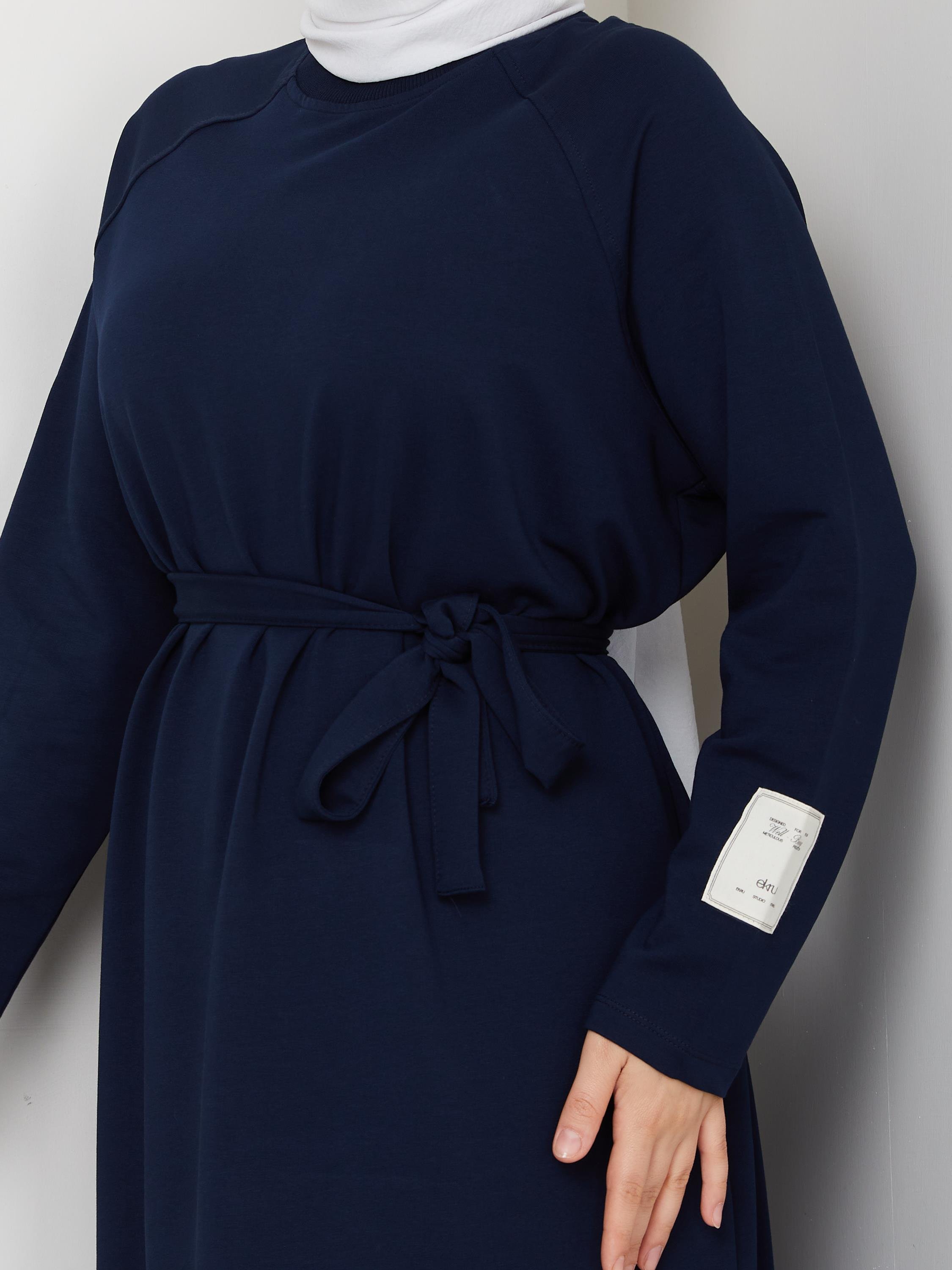 Oversize İki İplik Sweat Elbise | Lacivert