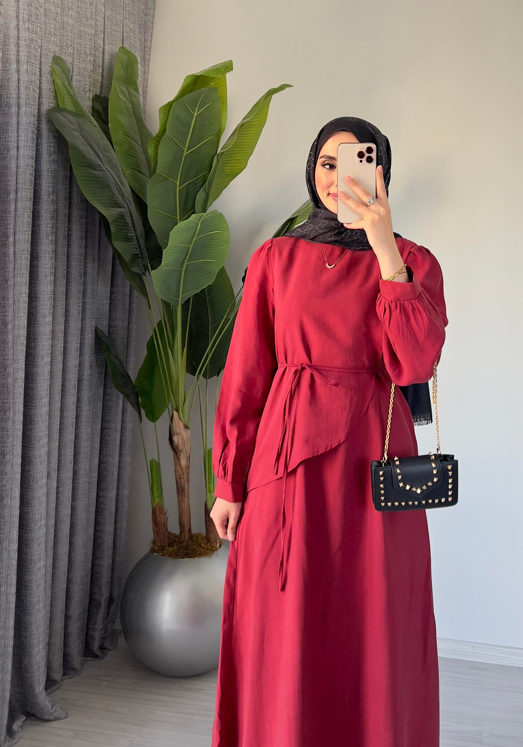 Paris Tensel Elbise | Bordo
