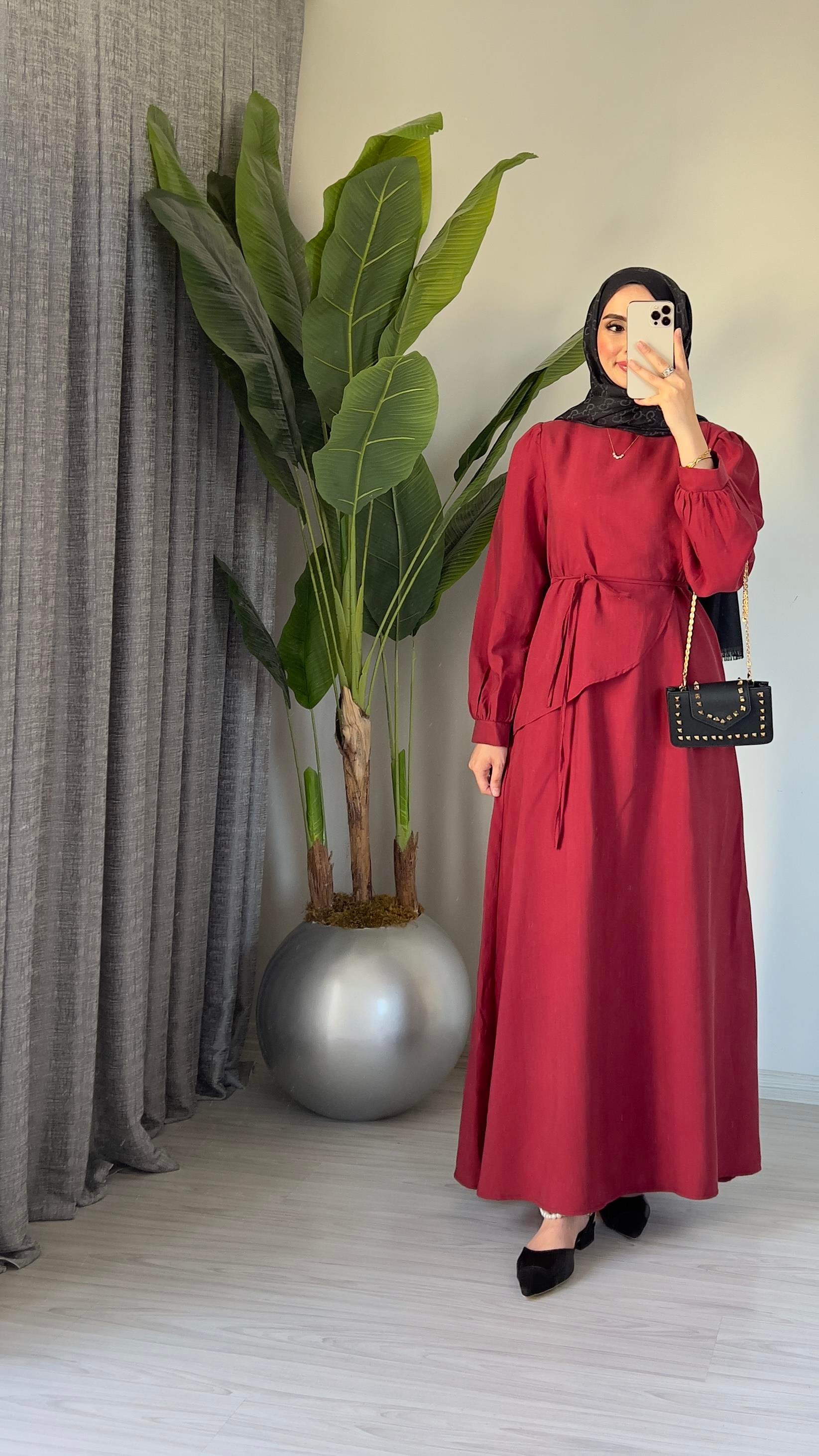 Paris Tensel Elbise | Bordo