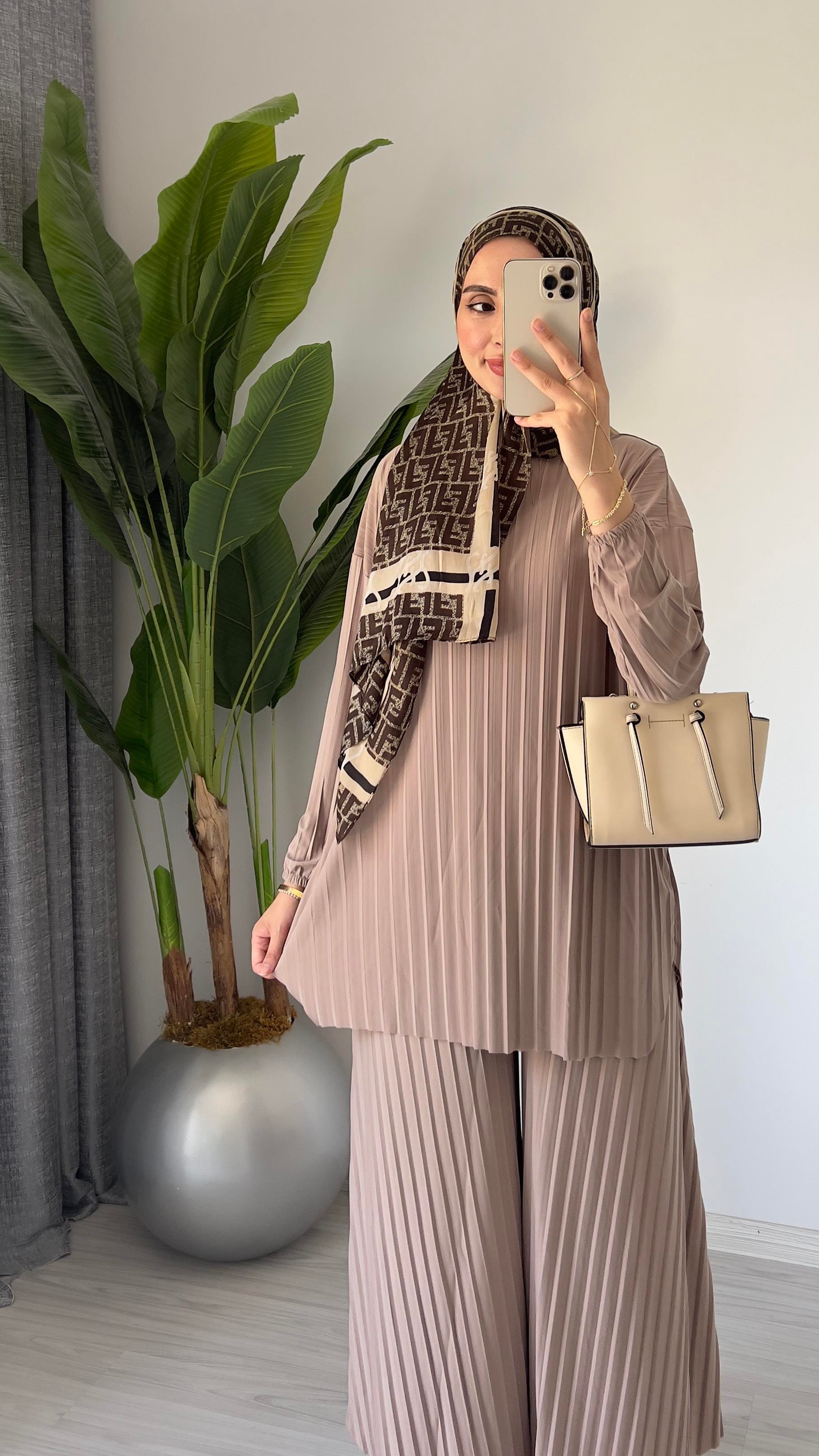 Pliseli Sandy Pantolon Takım | Taş