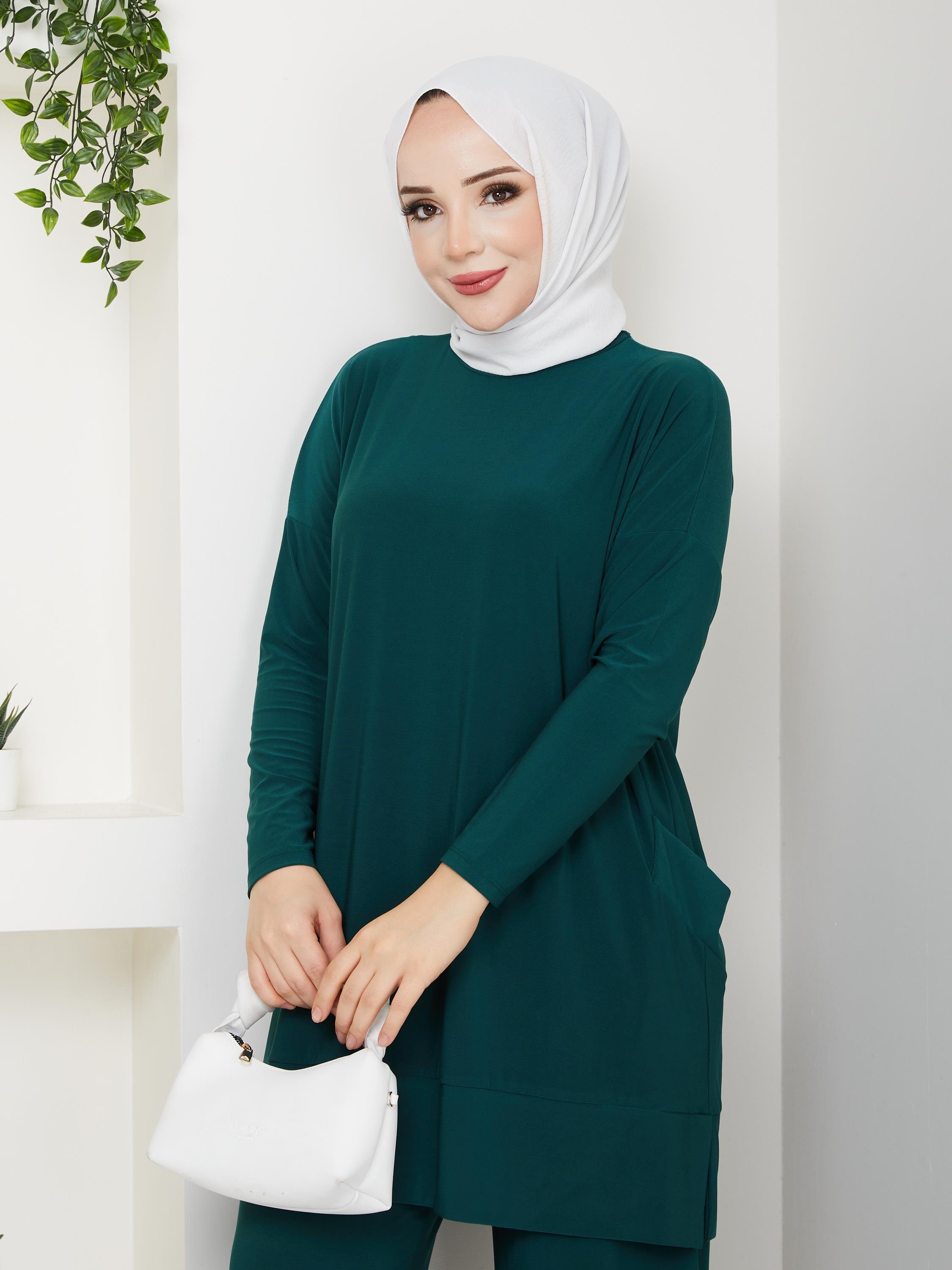 Sandy Kumaş Cepli Takım | Zümrüt Yeşili