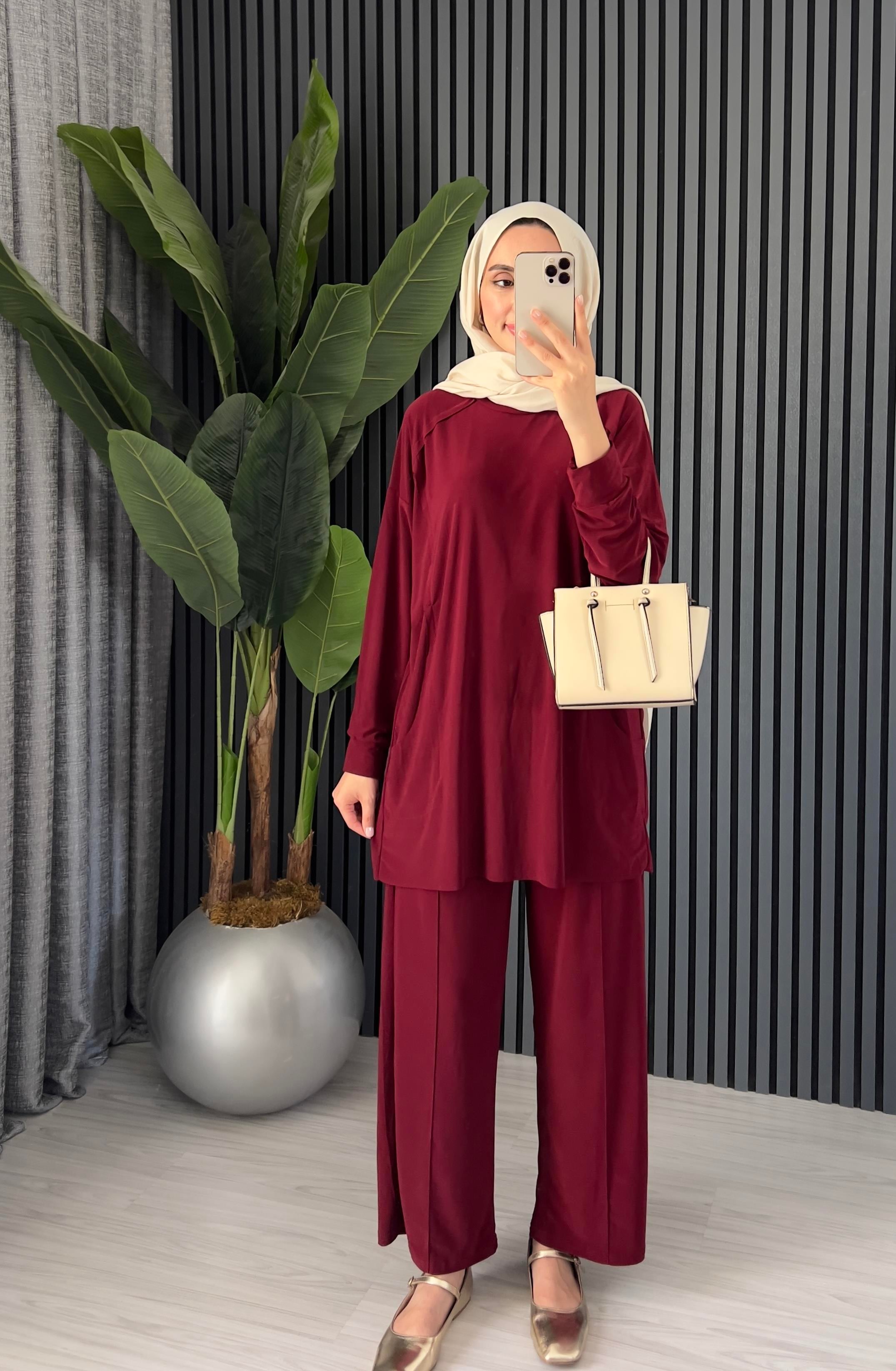 Sandy Pantolon Takım | Bordo