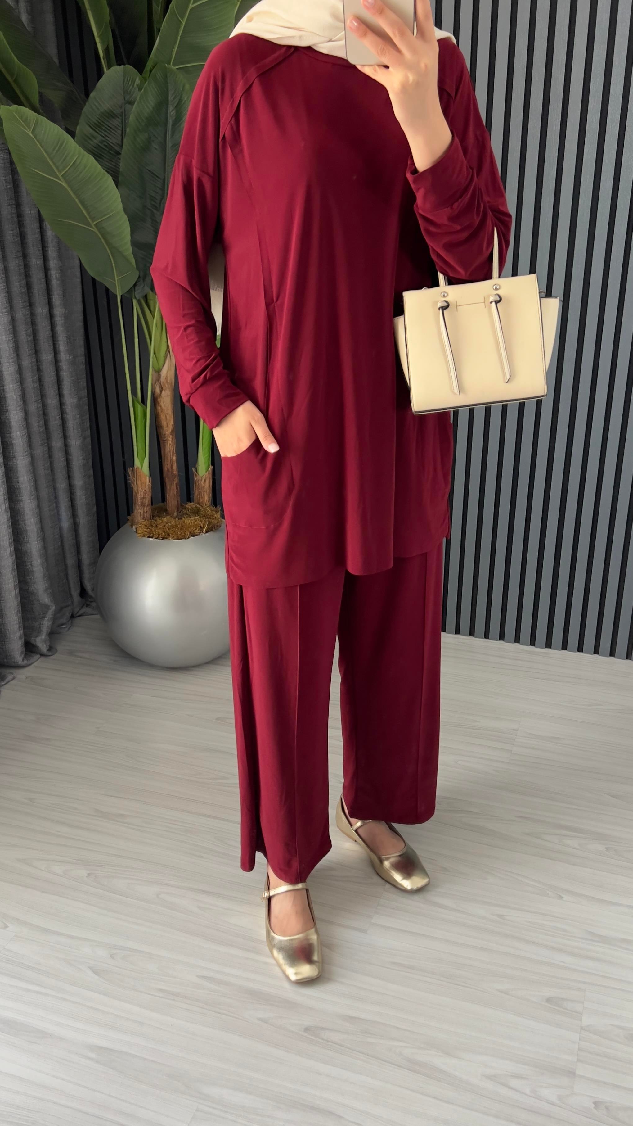 Sandy Pantolon Takım | Bordo