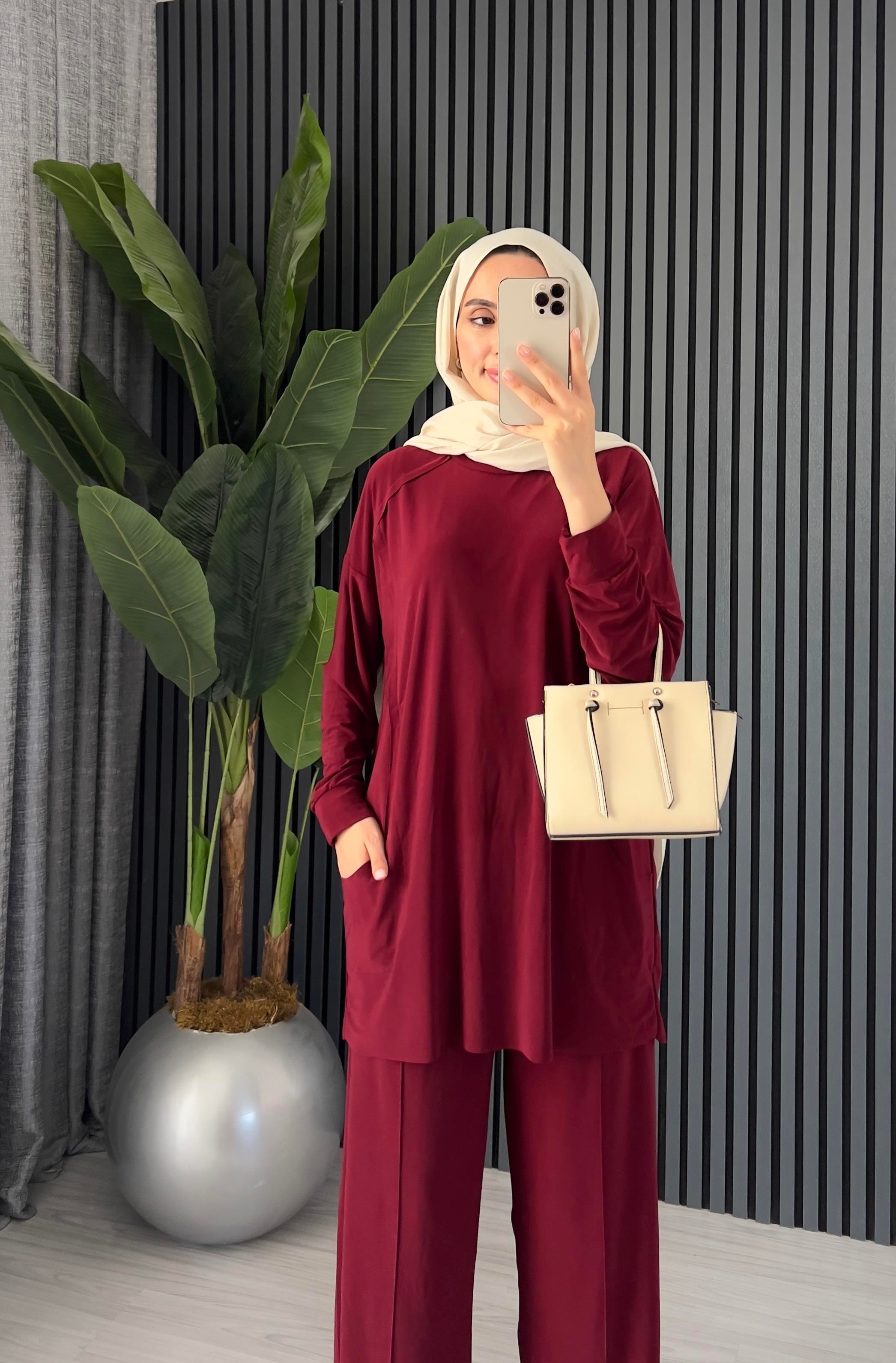 Sandy Pantolon Takım | Bordo