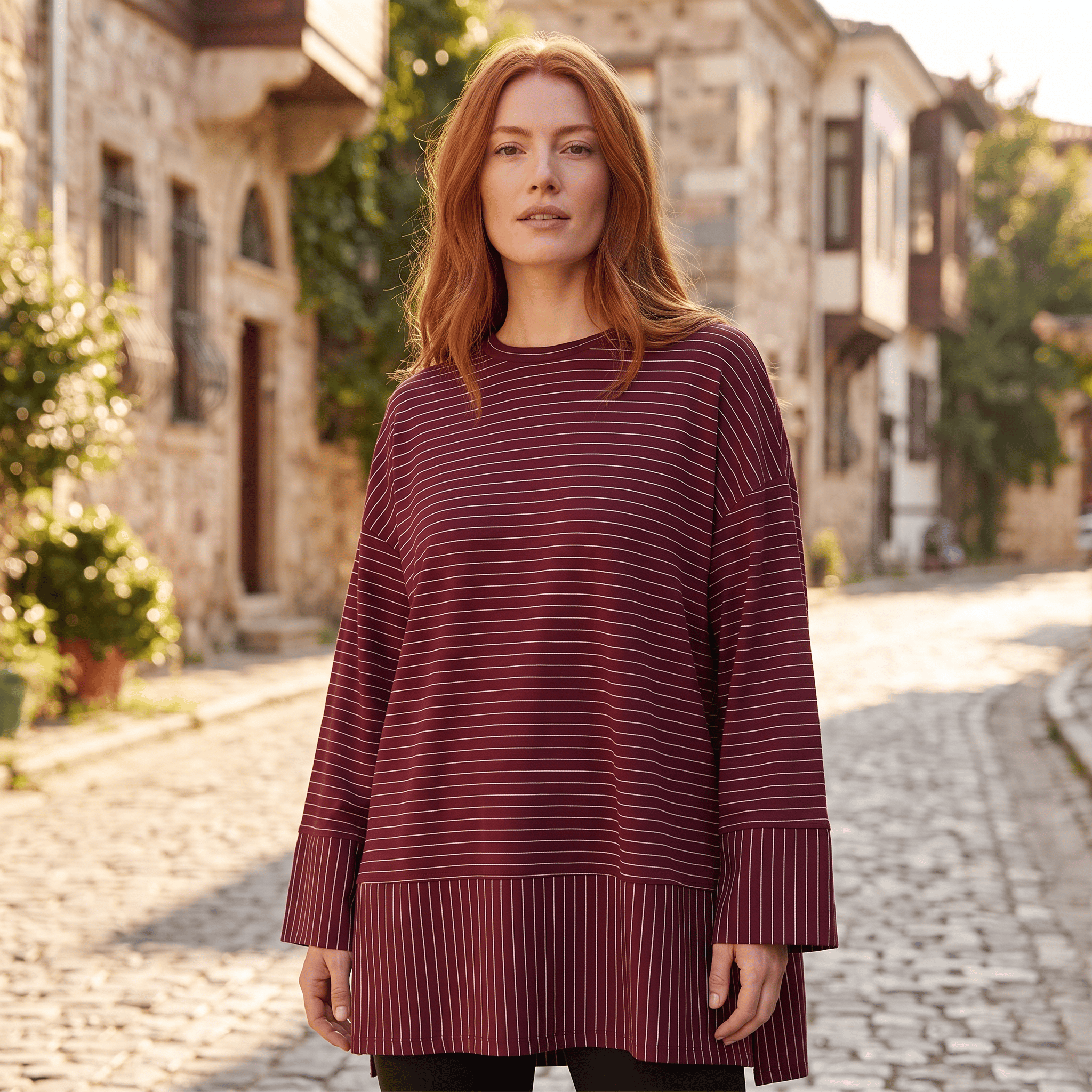 Çizgili Oysho Sweat Bordo 5023