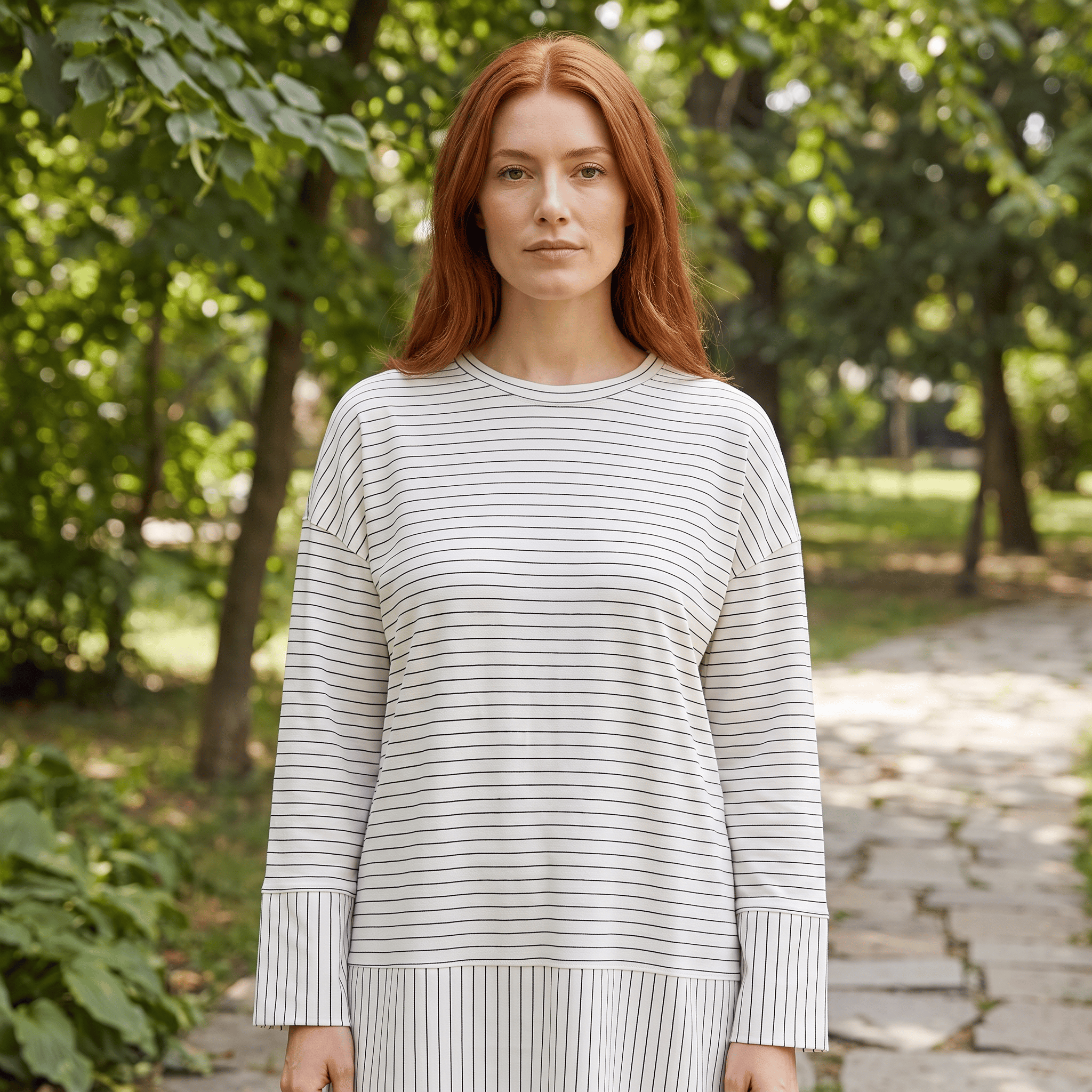 Çizgili Oysho Sweat Ekru 5023