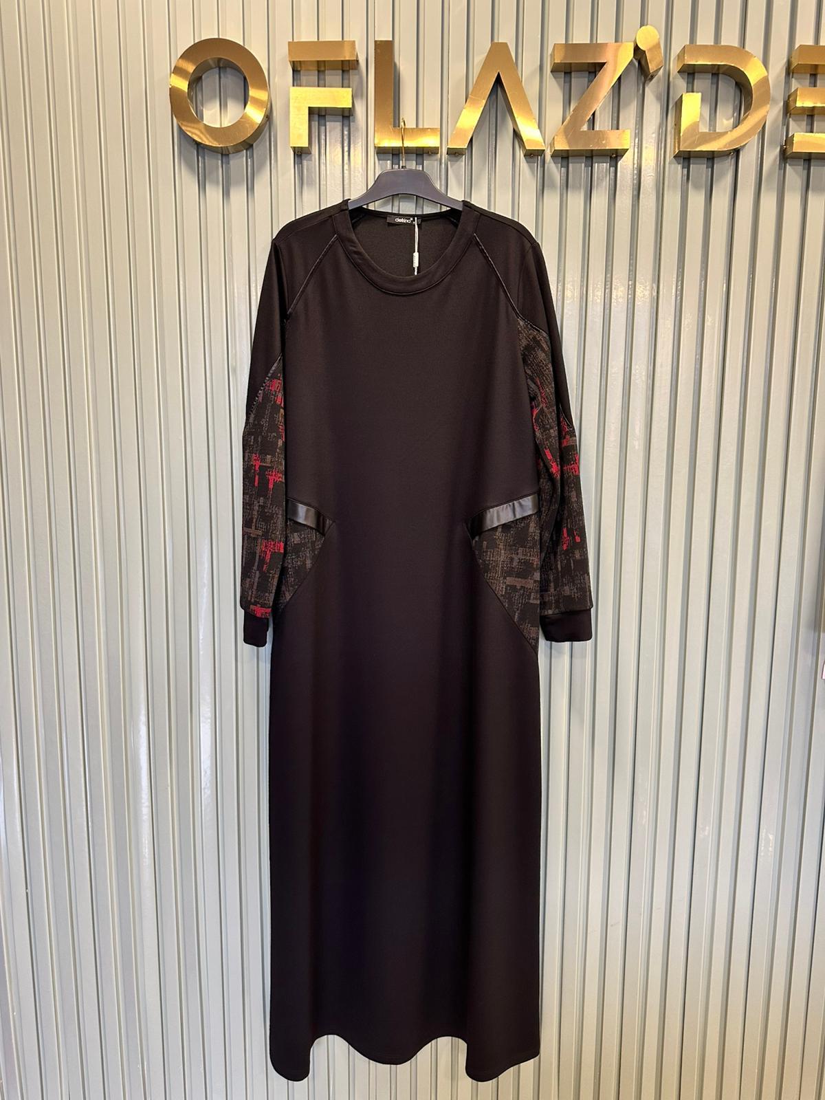 Defrina Beli Deri Desenli Elbise Siyah 410847
