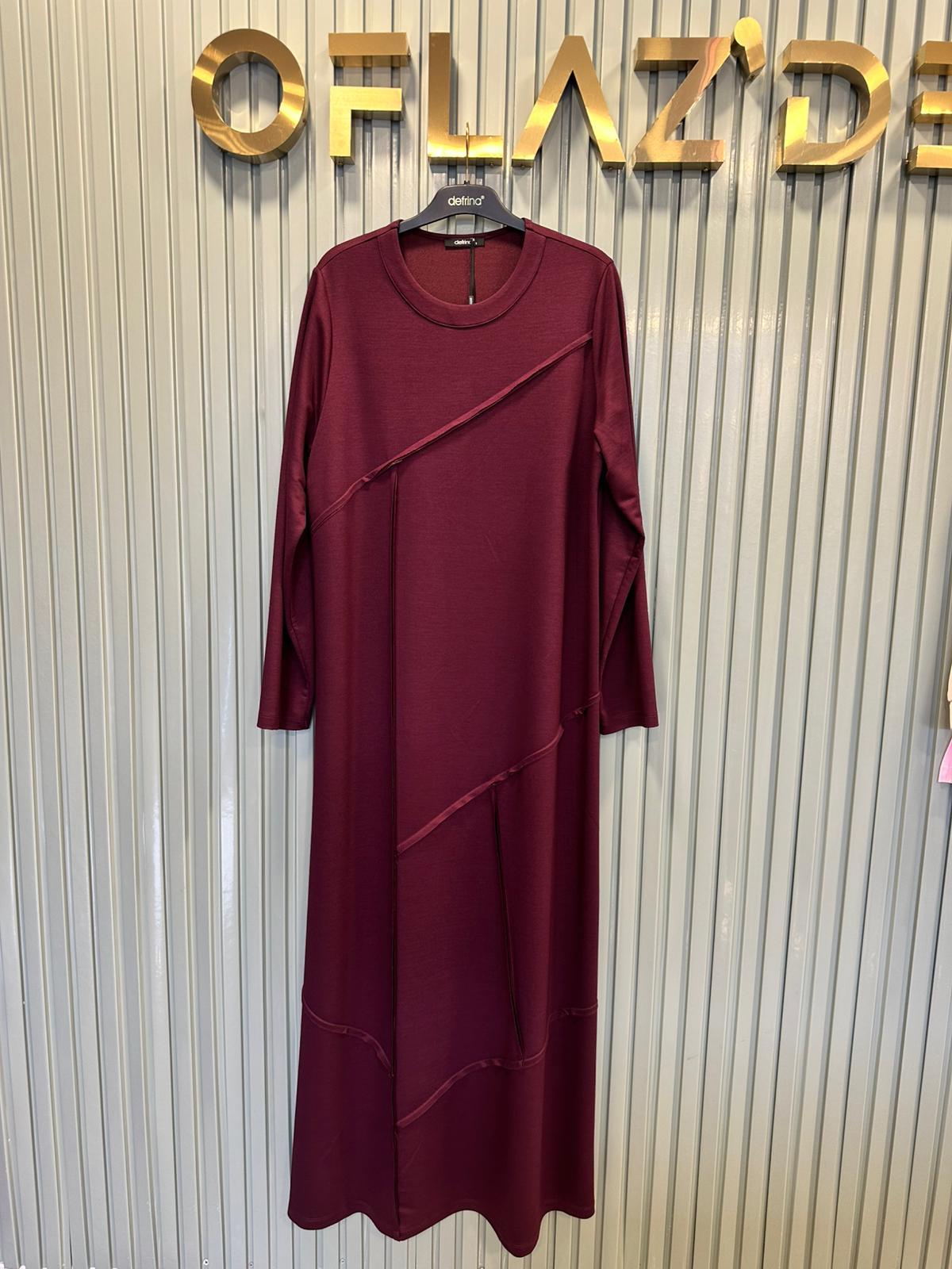 Defrina Kesik Dikişli Elbise Bordo 41078