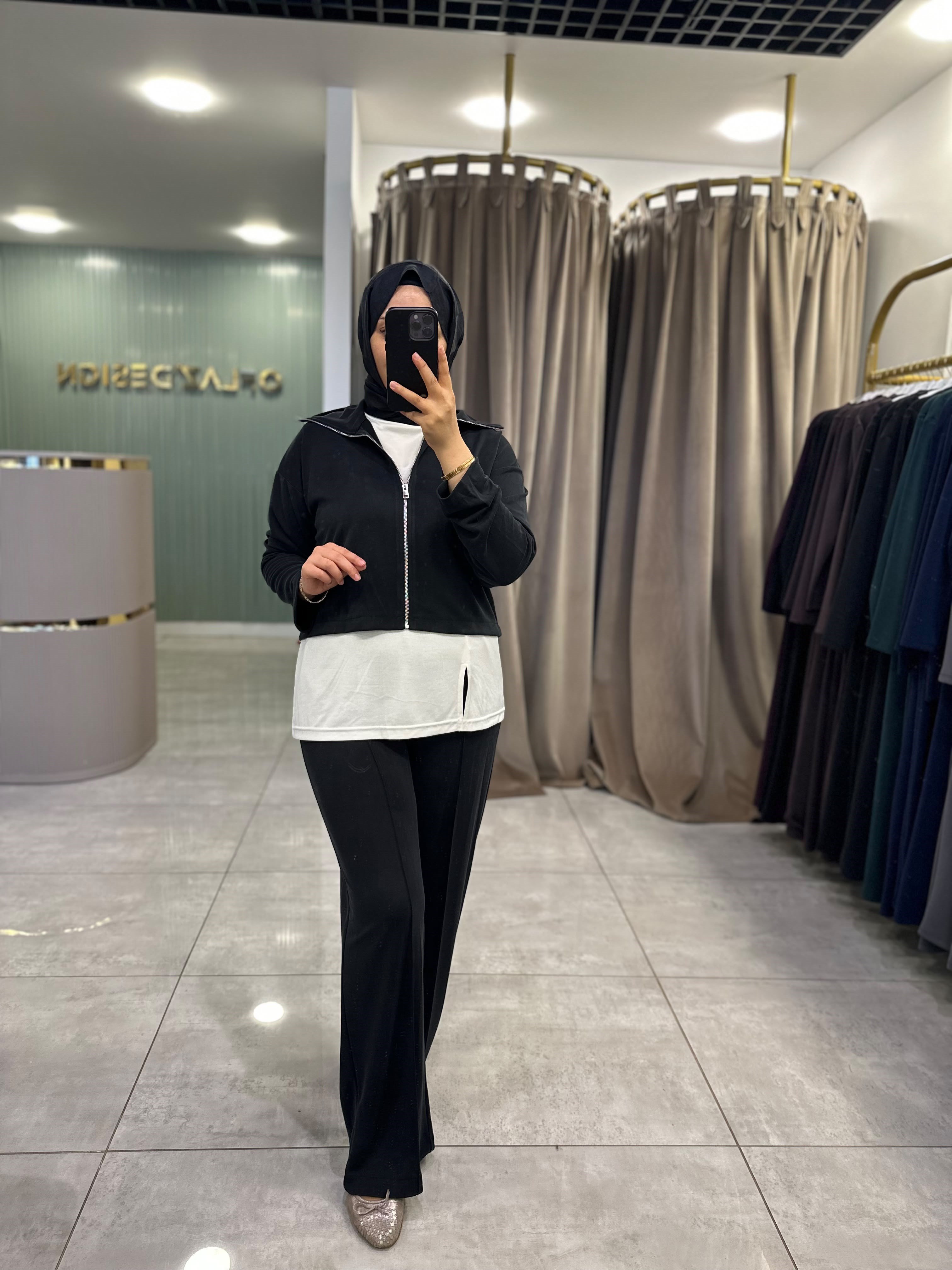 Fermuar Detaylı Basic 3'lü Pantolon Takımı Siyah 22918