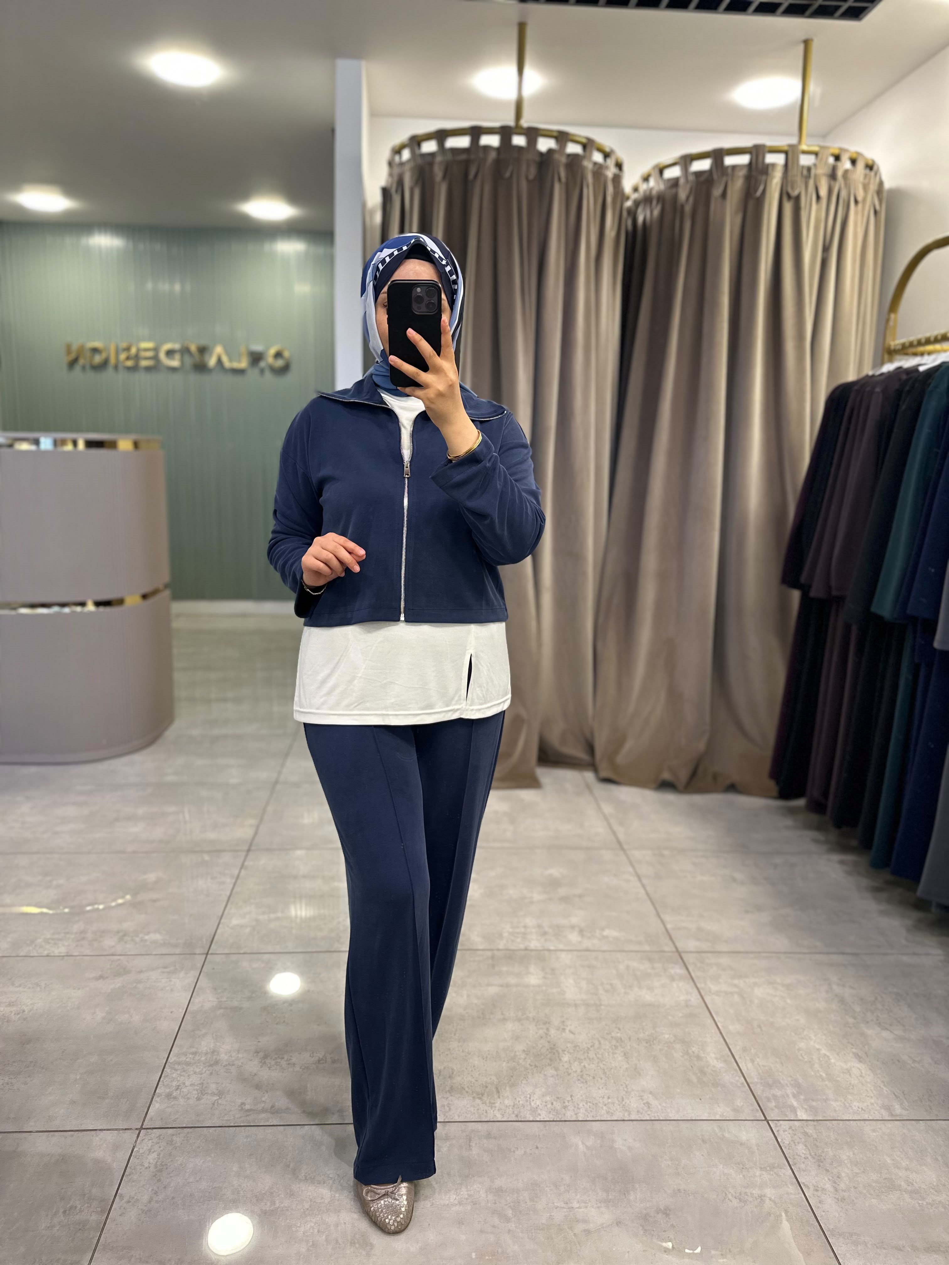 Fermuar Detaylı Basic 3'lü Pantolon Takımı Lacivert 22918
