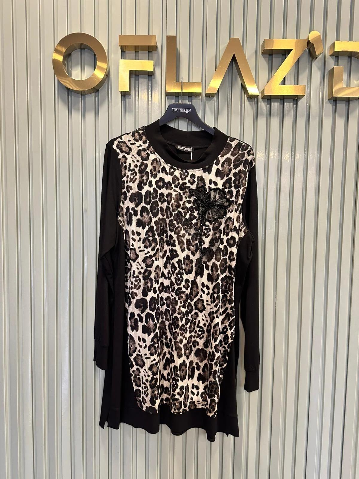 Fuat Gürşen Leopar Desen Tunik Siyah 4301