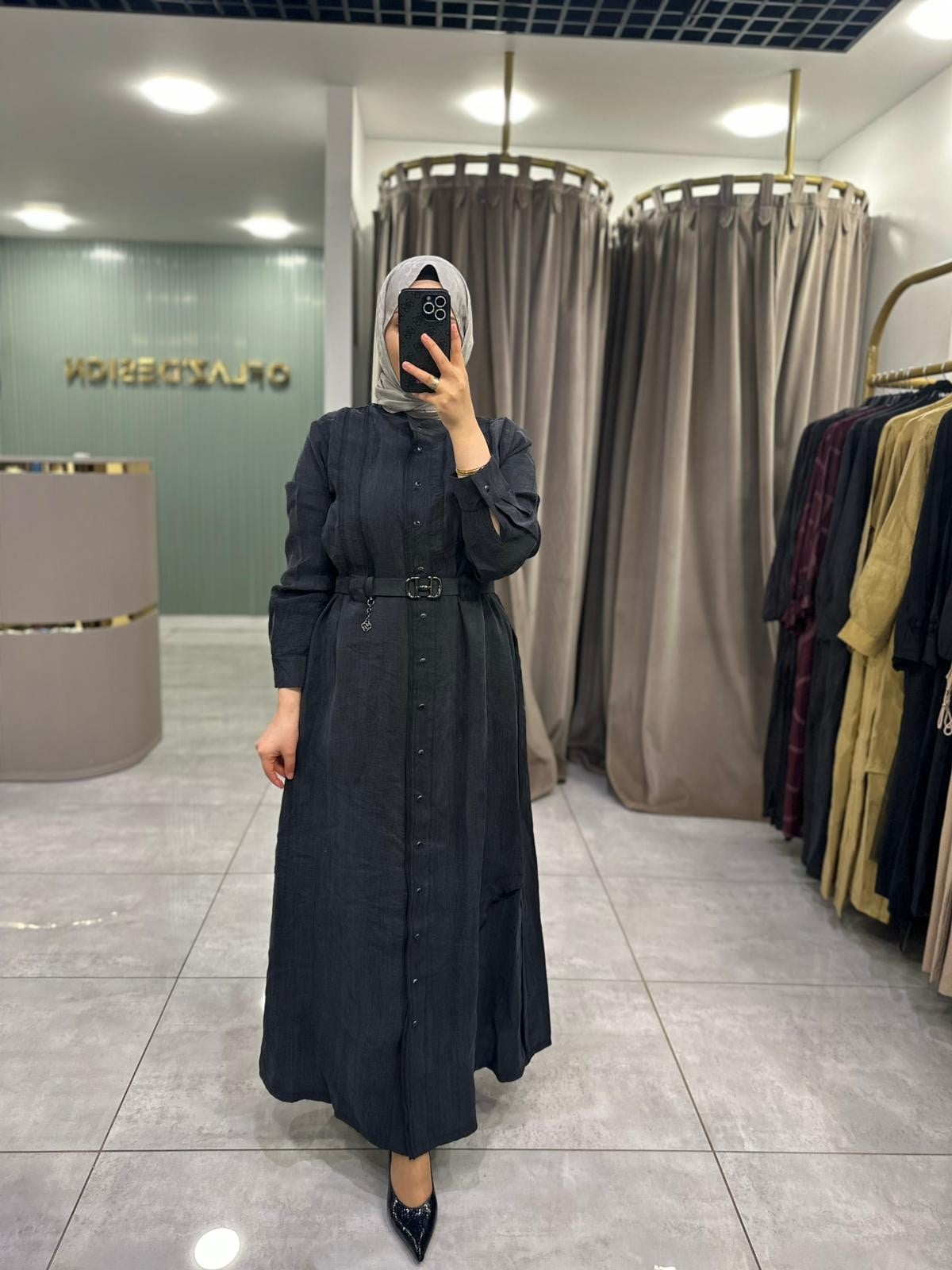 LissMore Beli Kemerli Elbise Siyah 6223