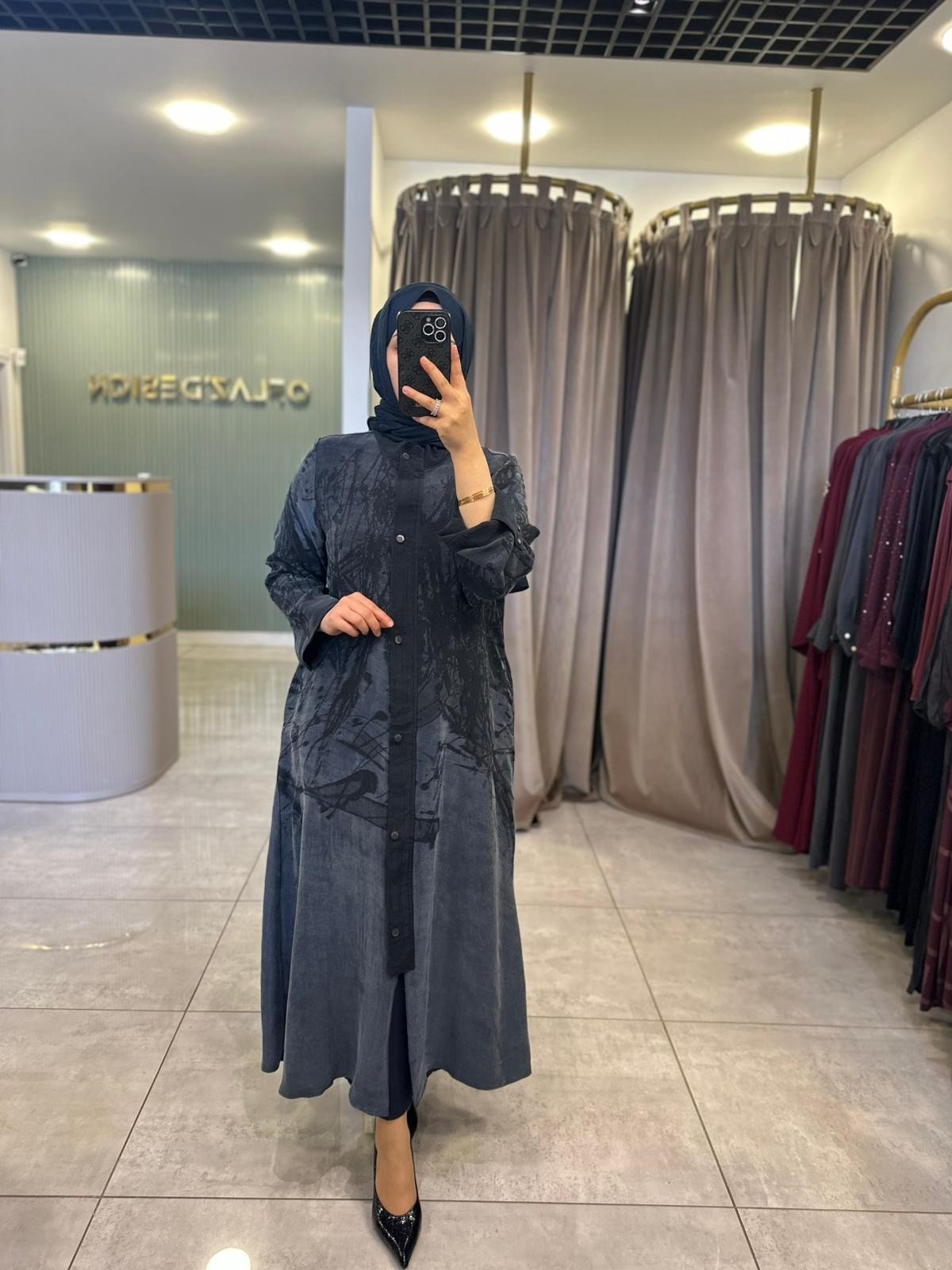 LissMore Desenli İpek Qupra Kap Lacivert 6249