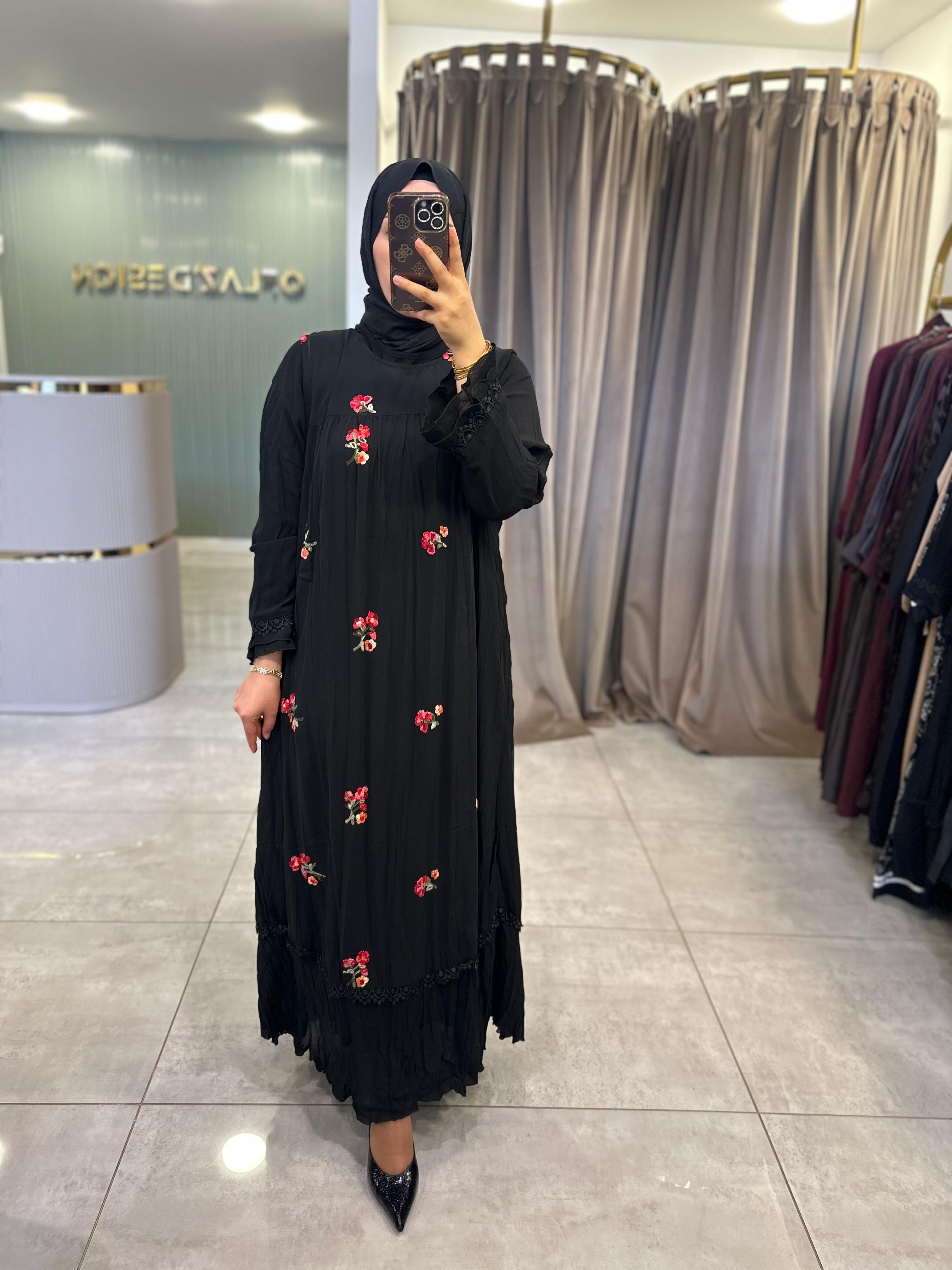 LissMore Flower Desen Elbise Siyah 5894