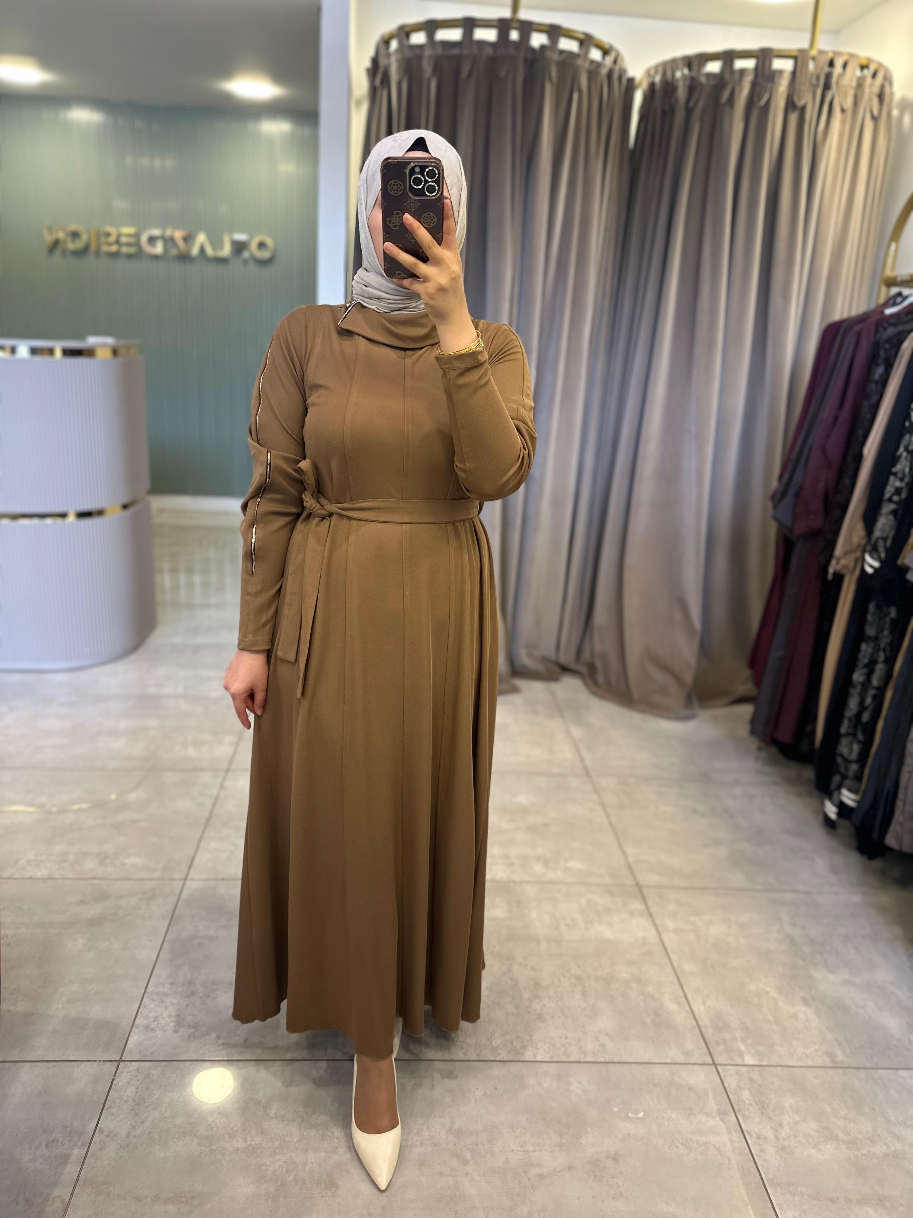 Misswhence Fermuar Detaylı Elbise Camel 38803