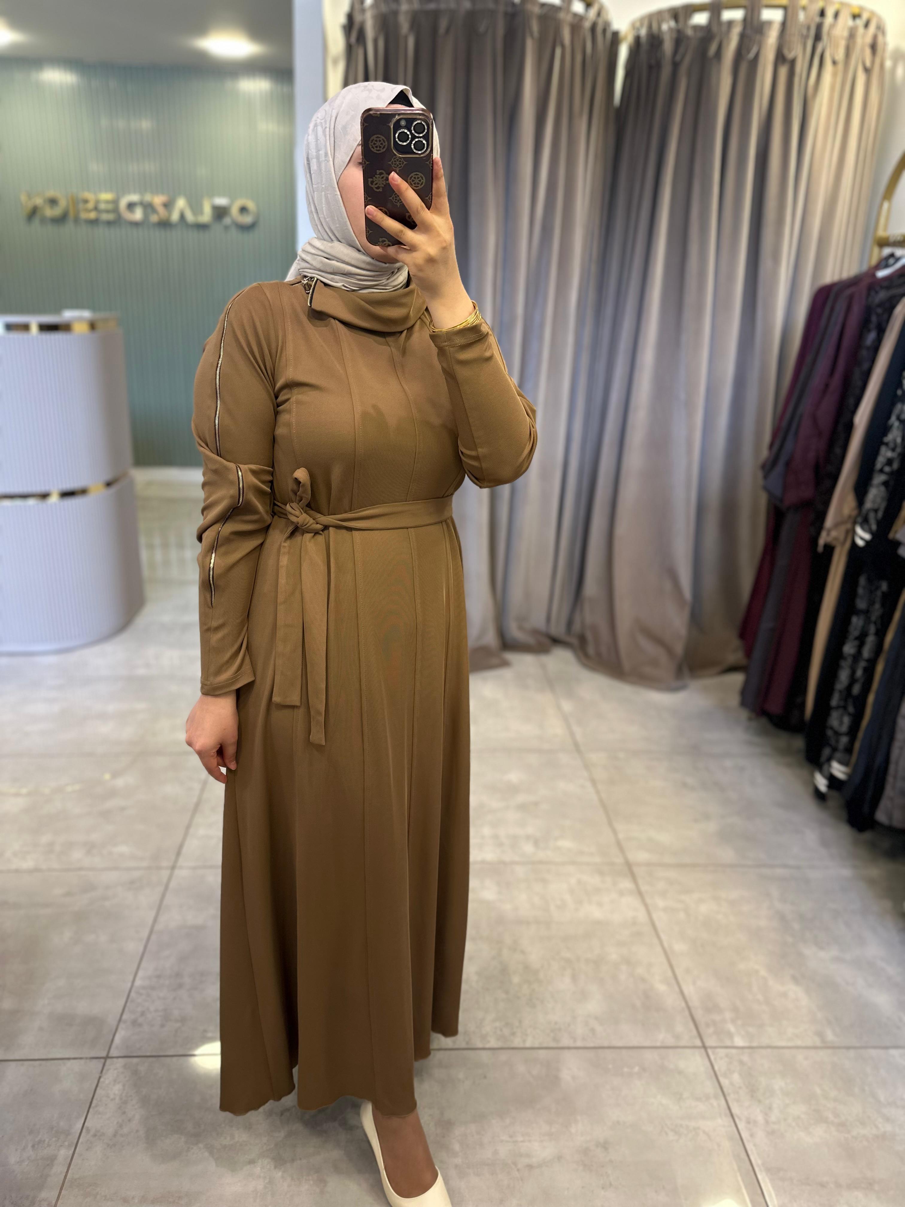 Misswhence Fermuar Detaylı Elbise Camel 38803