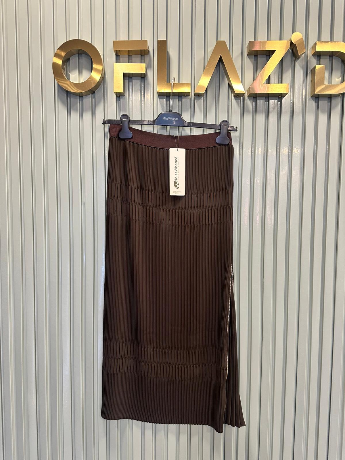 Misswhence Fermuarlı Pliseli Etek Kahverengi 38921