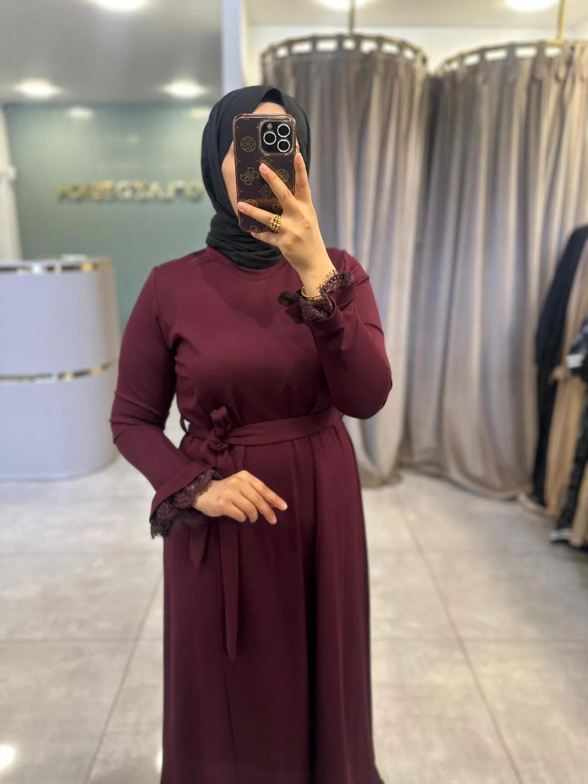 Misswhence Güpür Detaylı Elbise Bordo 38823