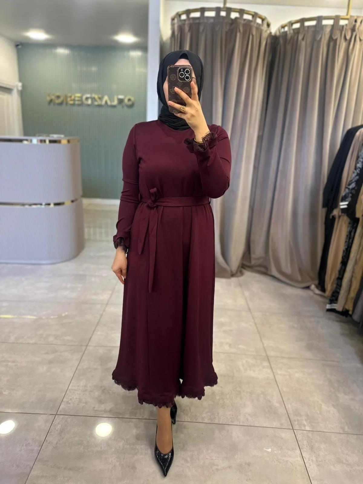 Misswhence Güpür Detaylı Elbise Bordo 38823