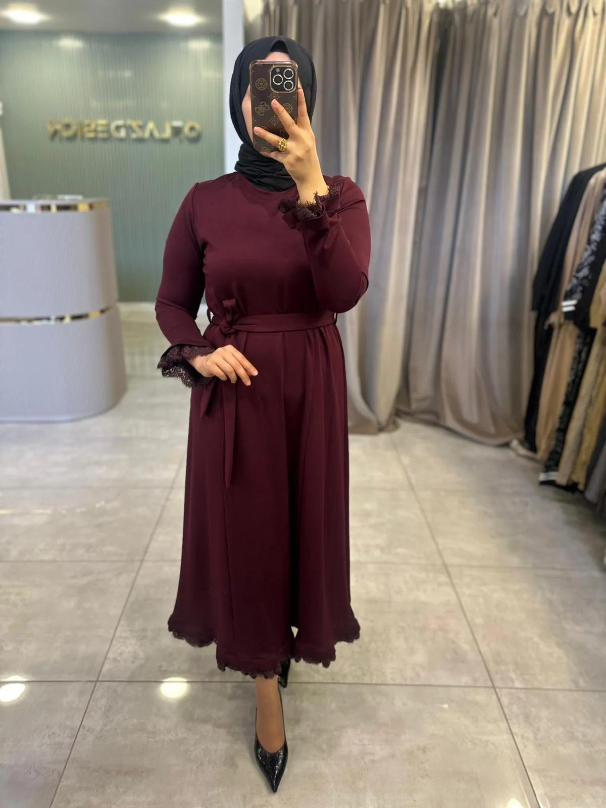 Misswhence Güpür Detaylı Elbise Bordo 38823