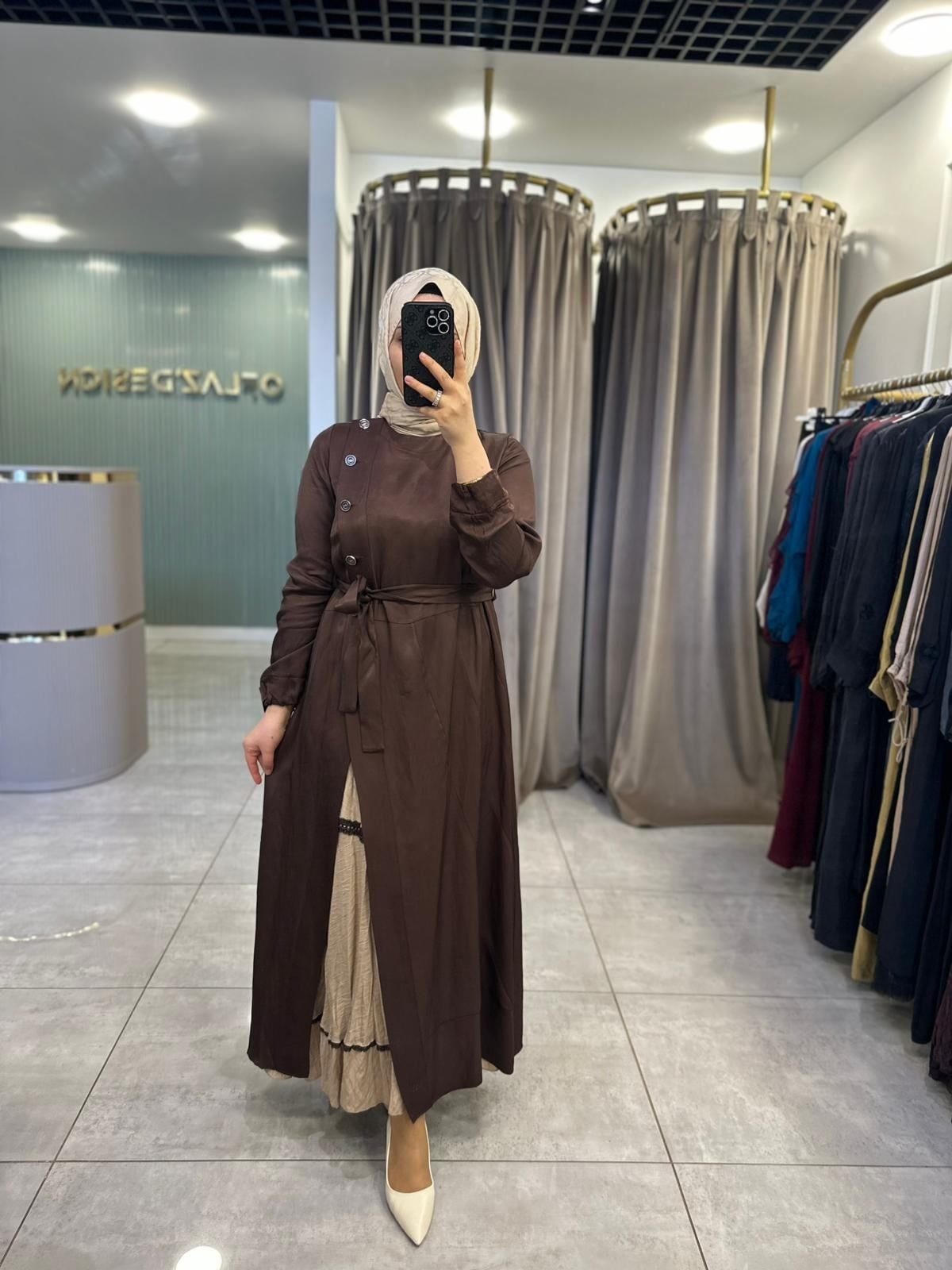 Misswhence İpek Keten İkili Elbise Kahverengi 39806 