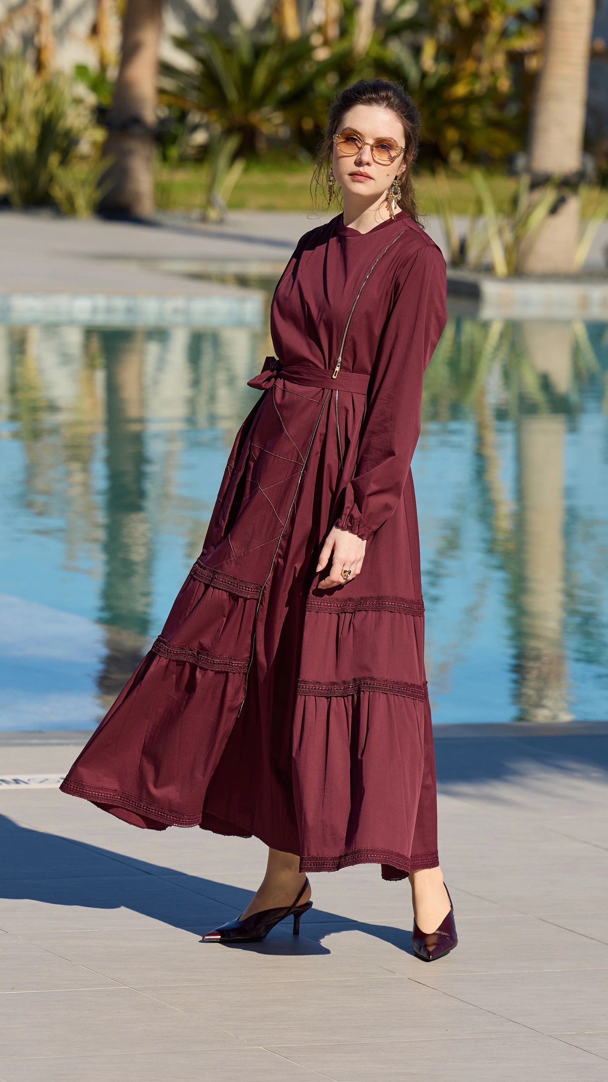 Misswhence Poplin Patchwork Elbise Bordo 39807