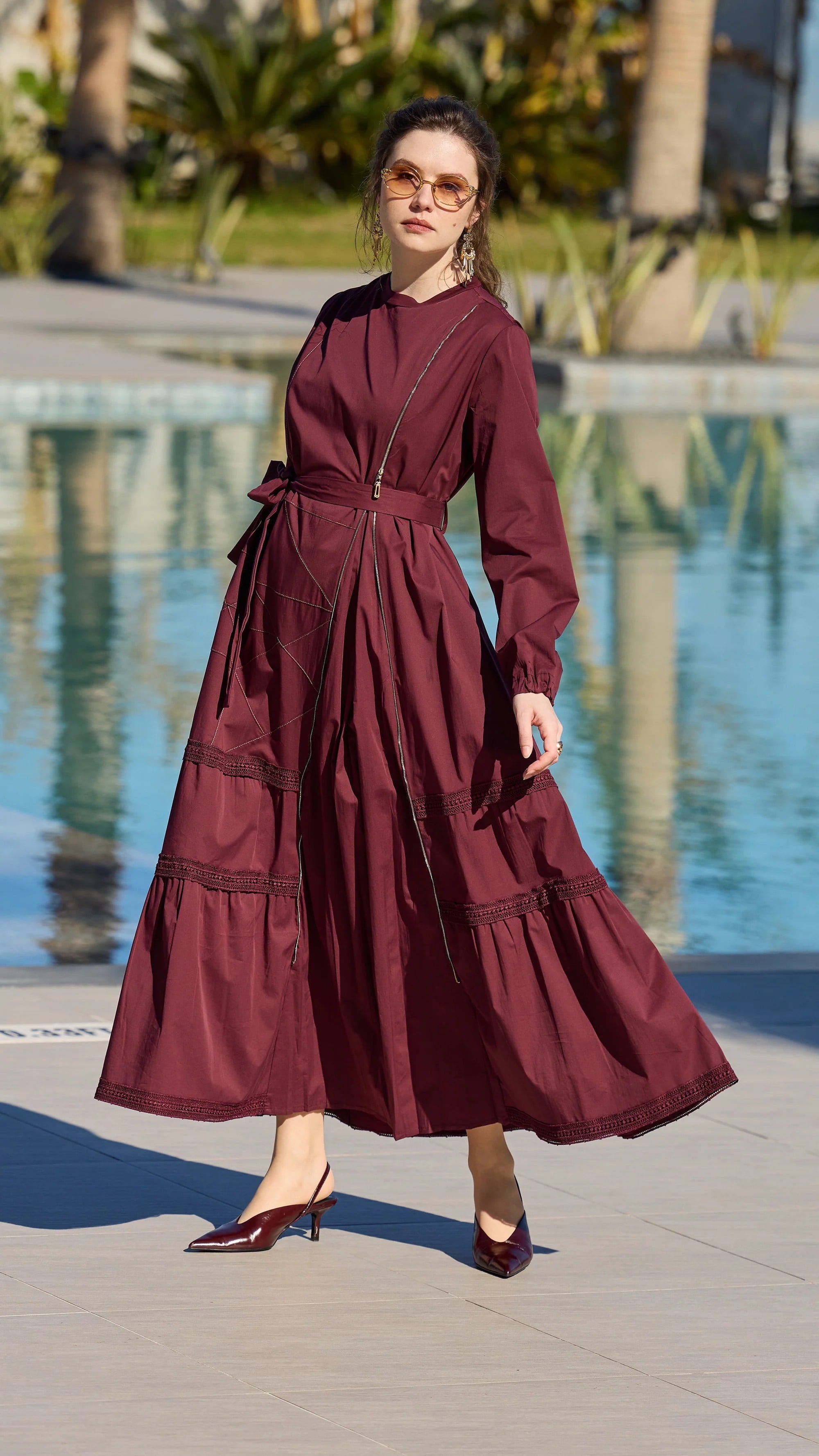 Misswhence Poplin Patchwork Elbise Bordo 39807