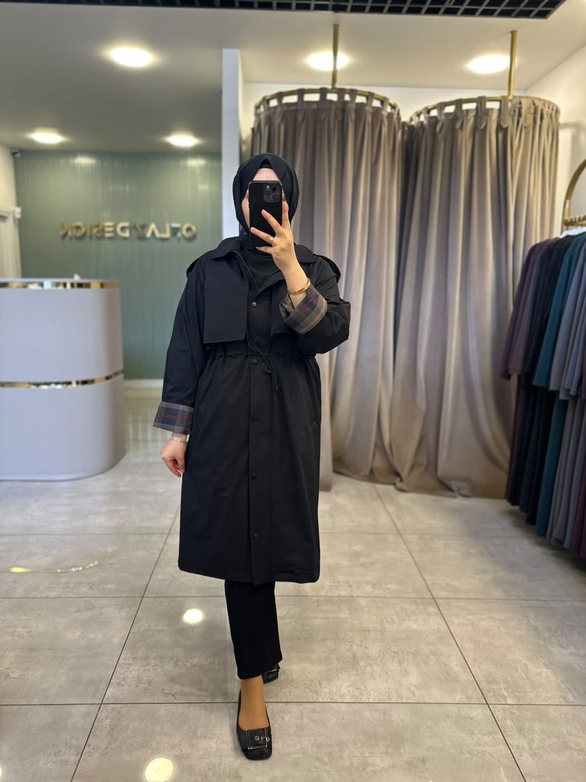 Nuss Astarlı Trençkot Siyah 27K 6033