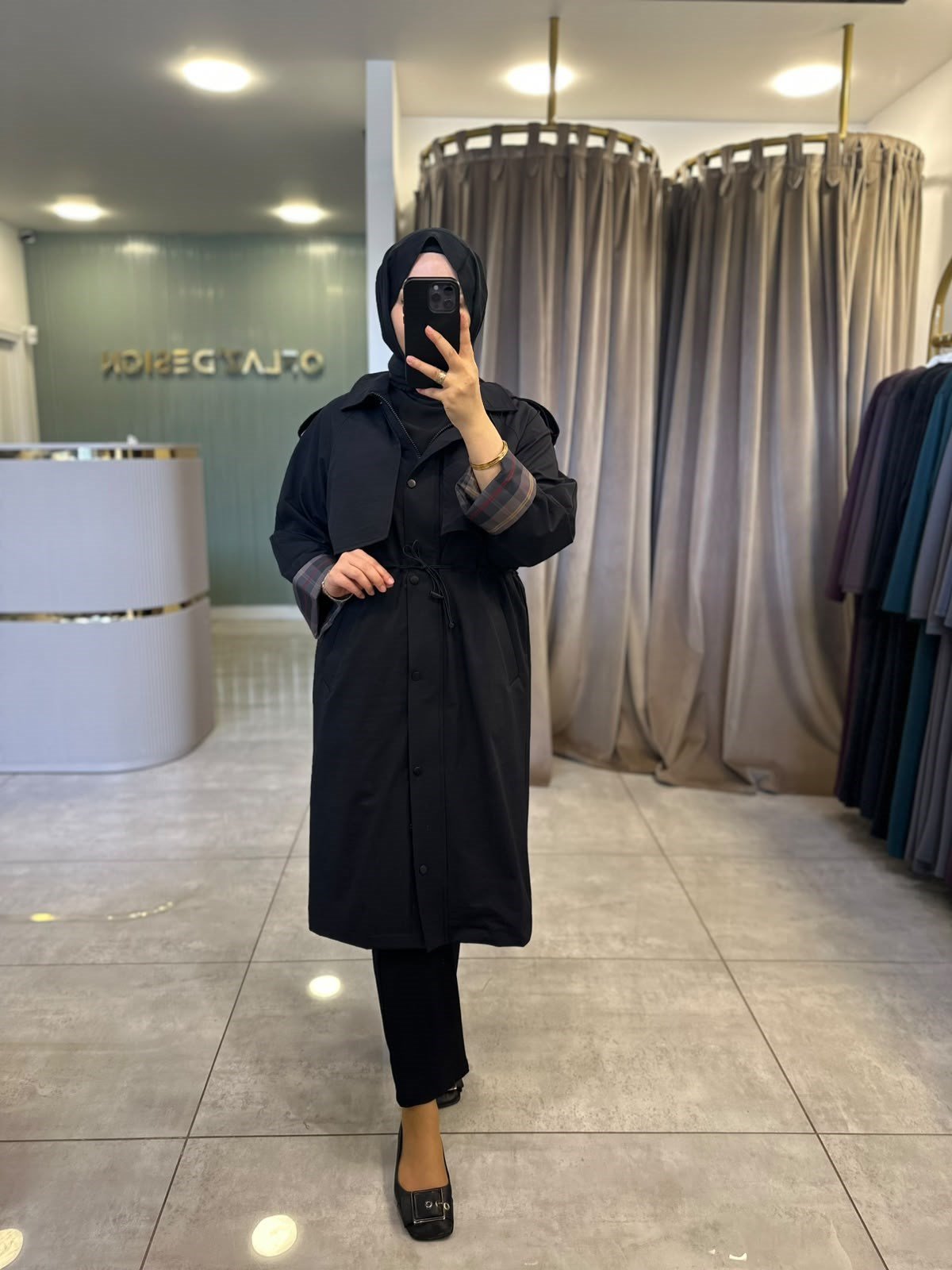Nuss Astarlı Trençkot Siyah 27K 6033