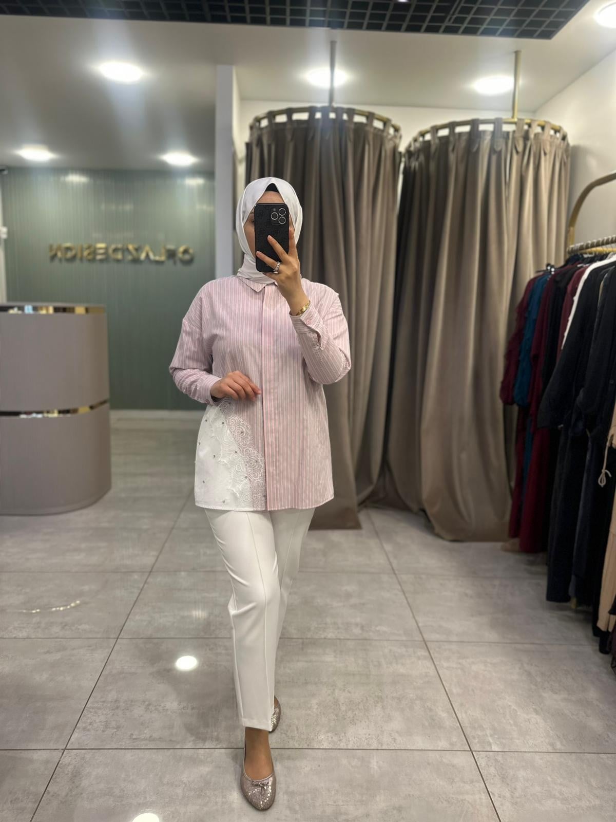 Nuss Dantel Detay Düğmeli Tunik Pembe 26Y 3007 