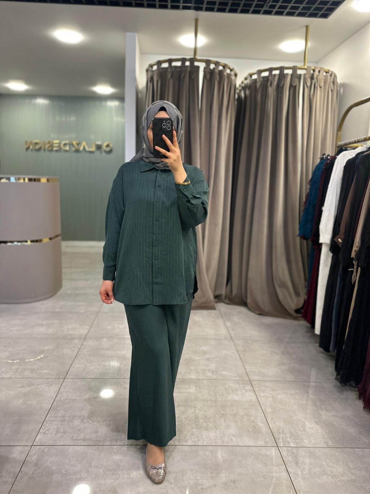 Nuss Kendinden Çizgili Pantolonlu Takım Jungle ( Yeşil ) 26Y 1081 