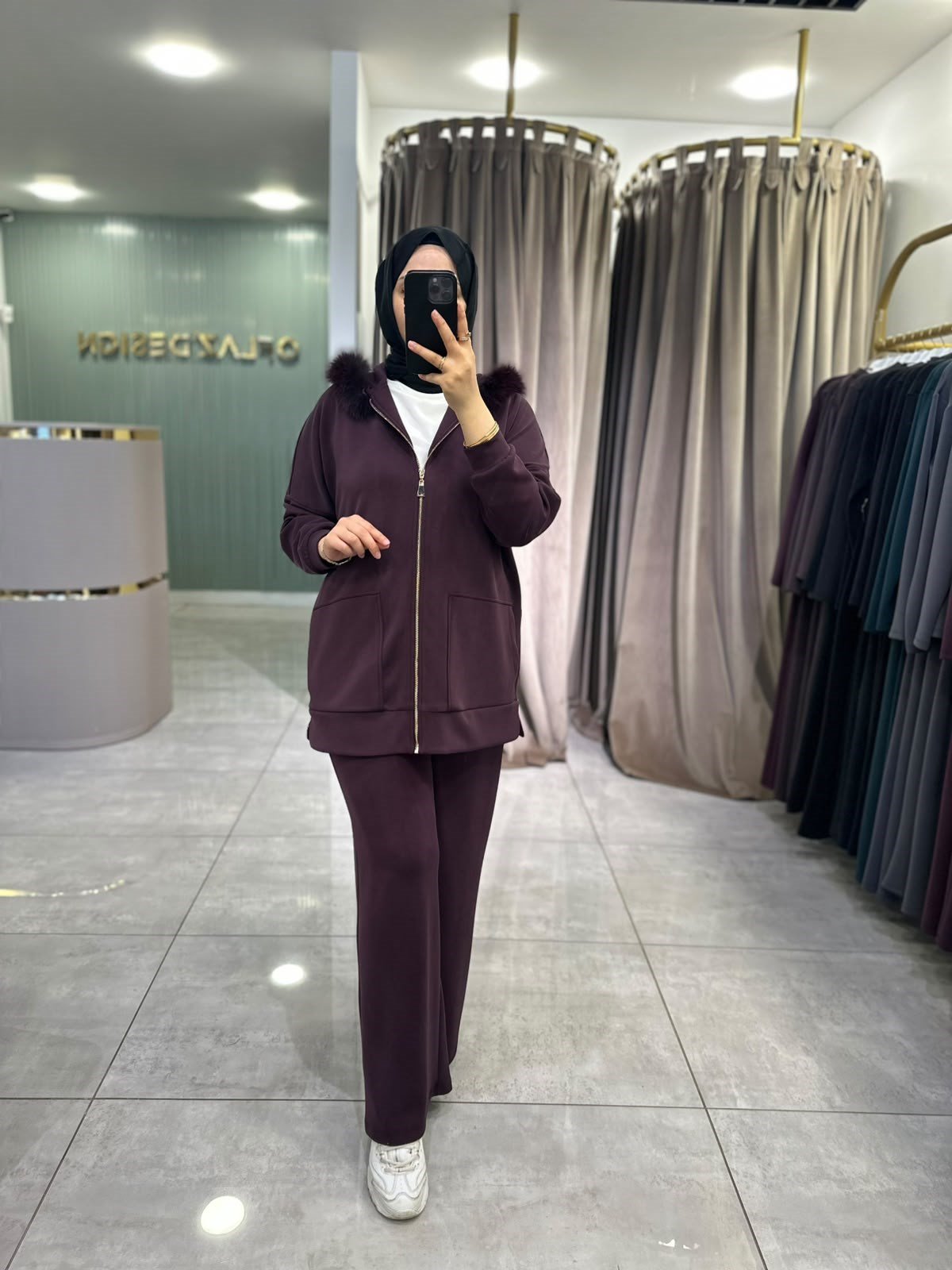 Nuss Kürk Detaylı Modal Pantolonlu Takım Mürdüm 27K 1078