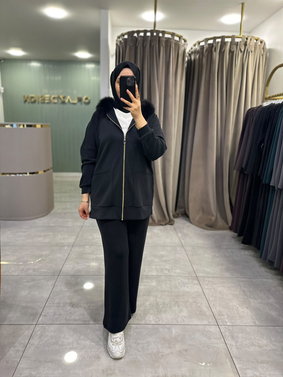 Nuss Kürk Detaylı Modal Pantolonlu Takım Siyah 27K 1078