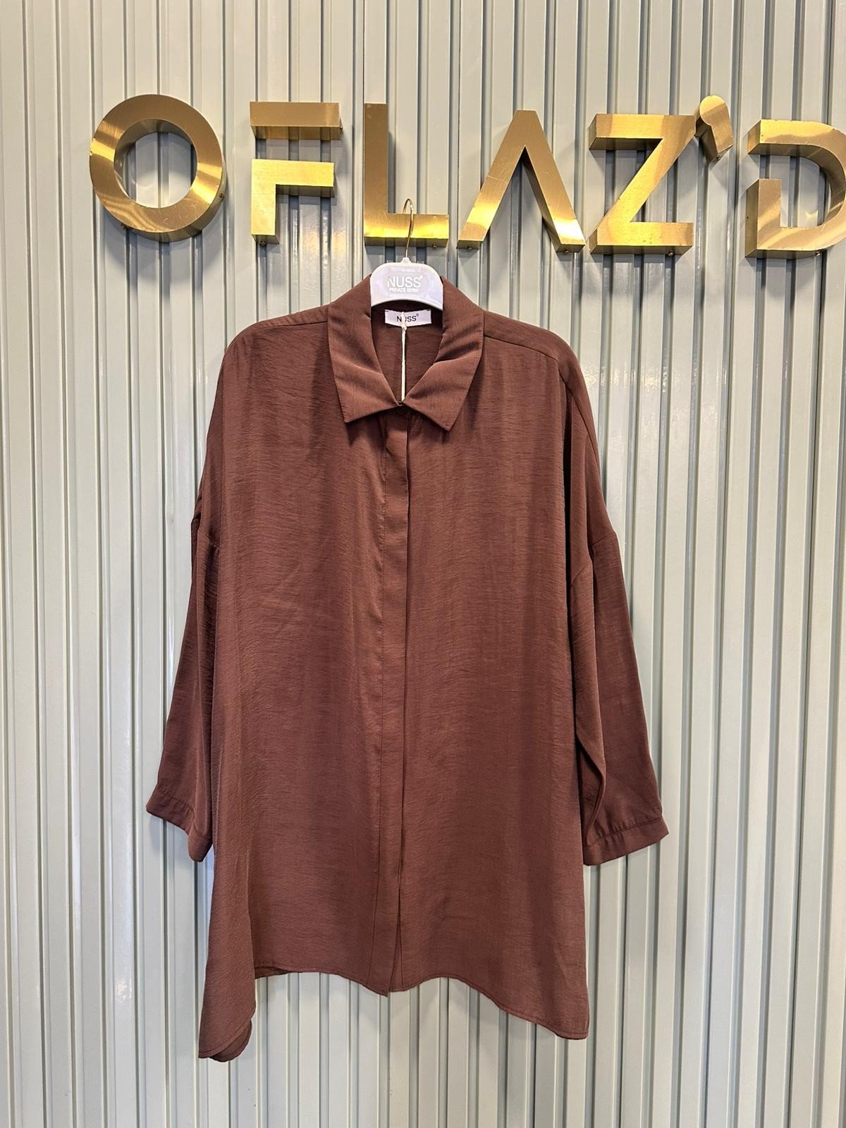 Nuss Oversize Düğmeli Gömlek Kahve 26Y 3001