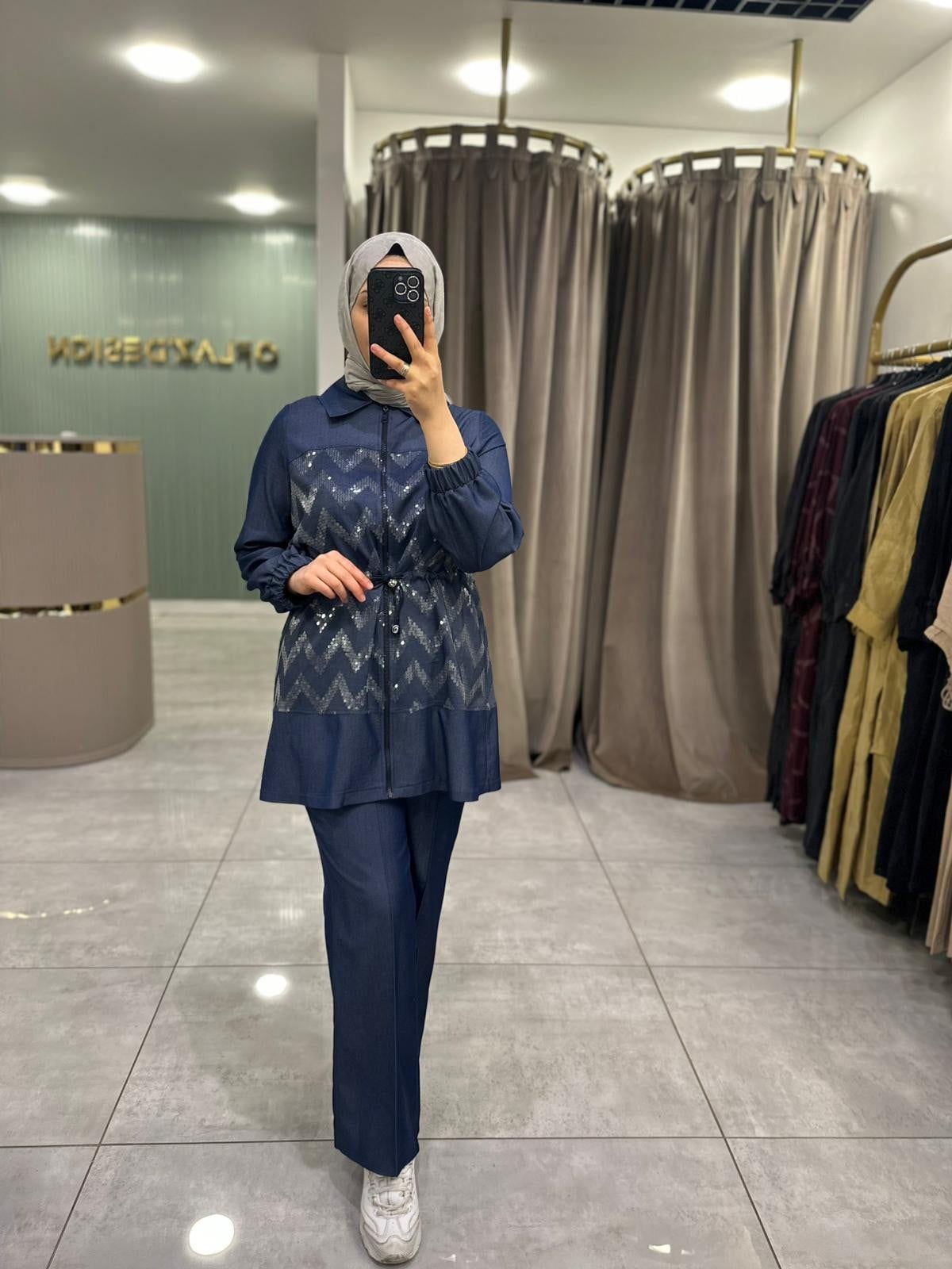 Nuss  Payet Detaylı Pantolonlu Takım Denim 1041