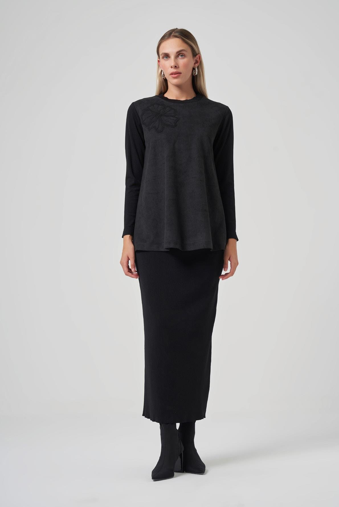 Nuss Süet Merserize Tunik Siyah 26K 3004