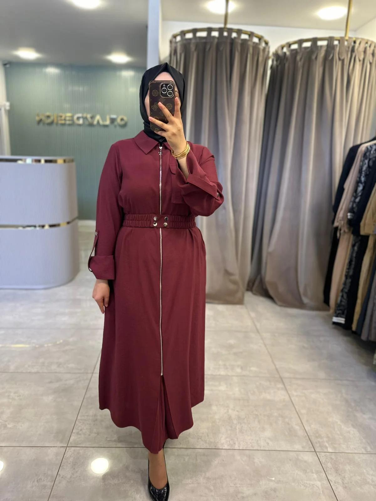 Nuss Tam Boy Fermuarlı Elbise Bordo 26K 2001